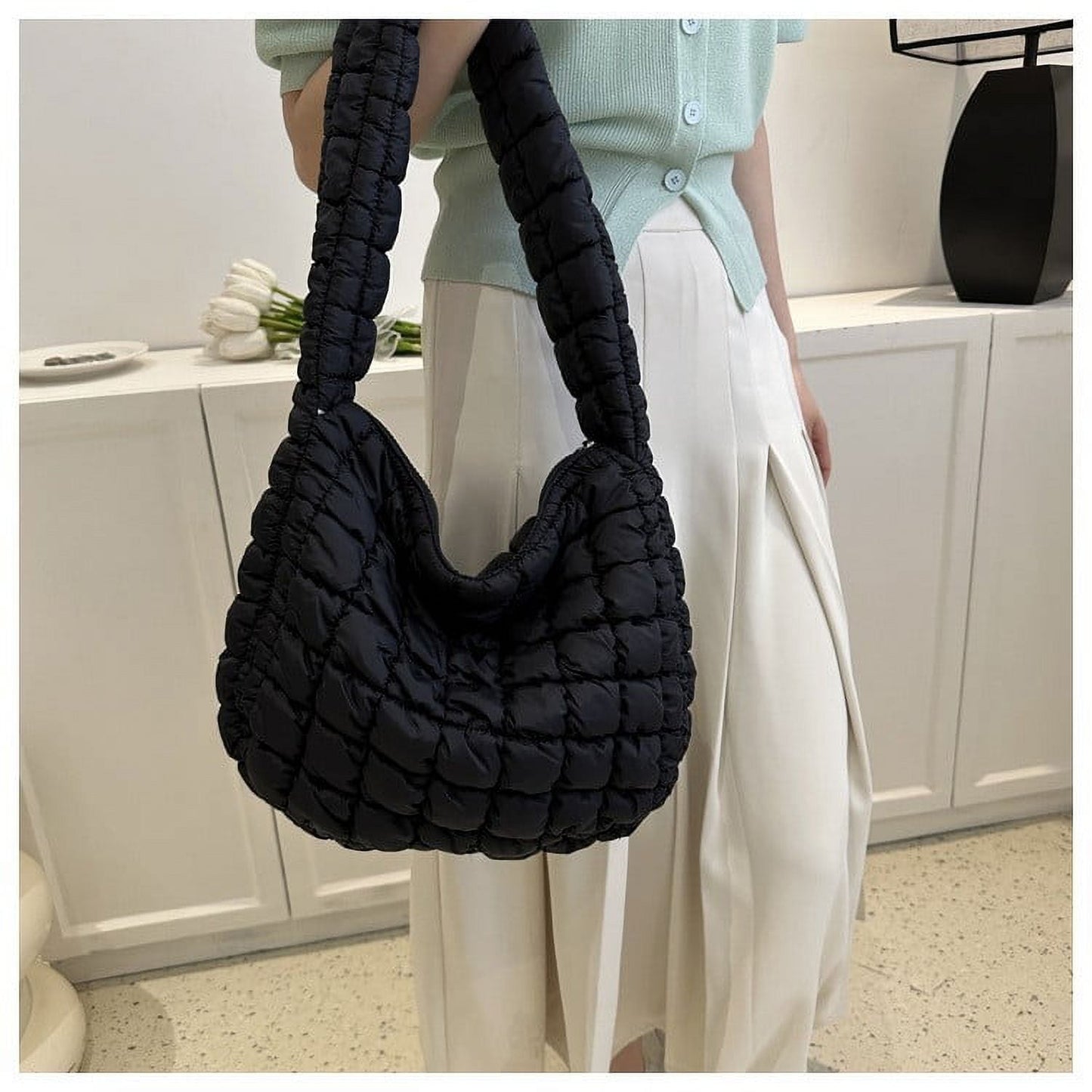 Puffer Tote Bag for Women, Quilted Crossbody Bubble Shoulder Bag, Soft Cloud Lightweight Puffy Handbag, Perfect for Vacation Travel and Daily Matching A