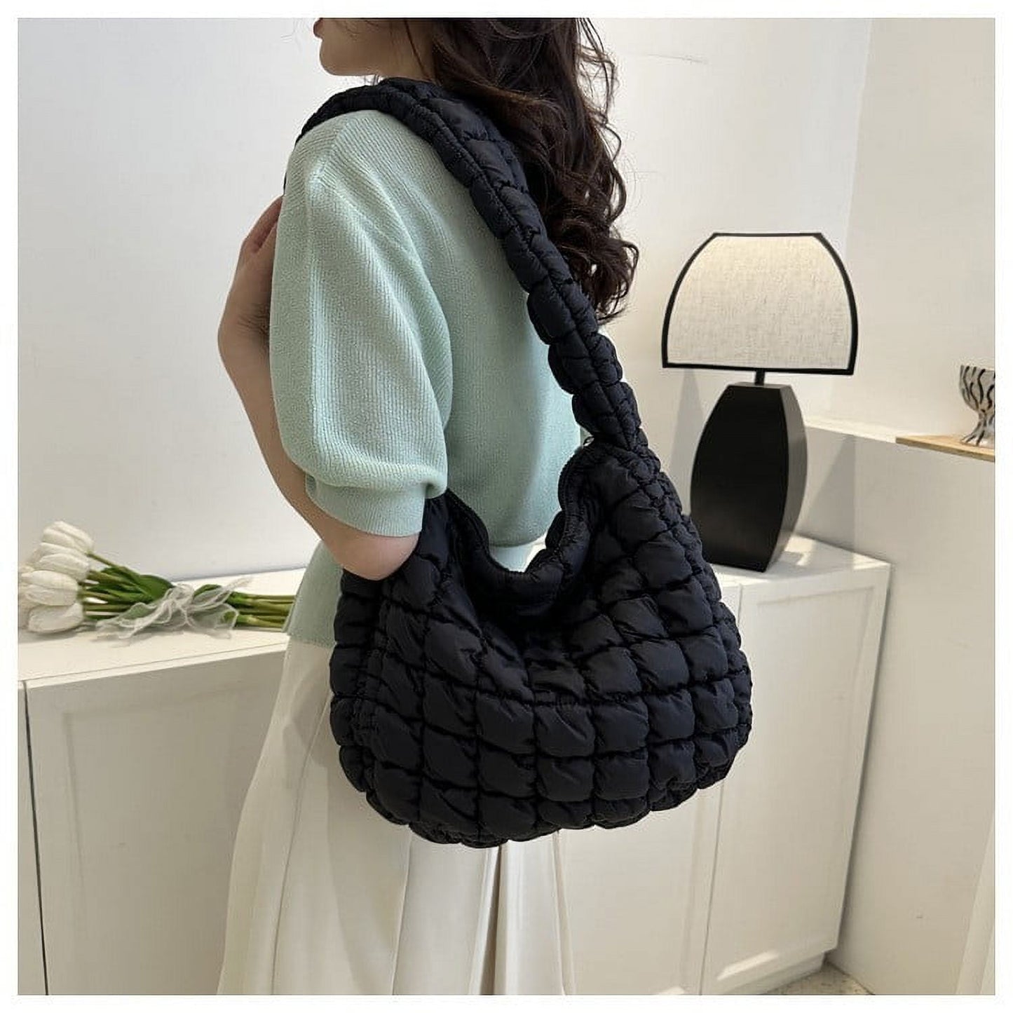 Puffer Tote Bag for Women, Quilted Crossbody Bubble Shoulder Bag, Soft Cloud Lightweight Puffy Handbag, Perfect for Vacation Travel and Daily Matching A