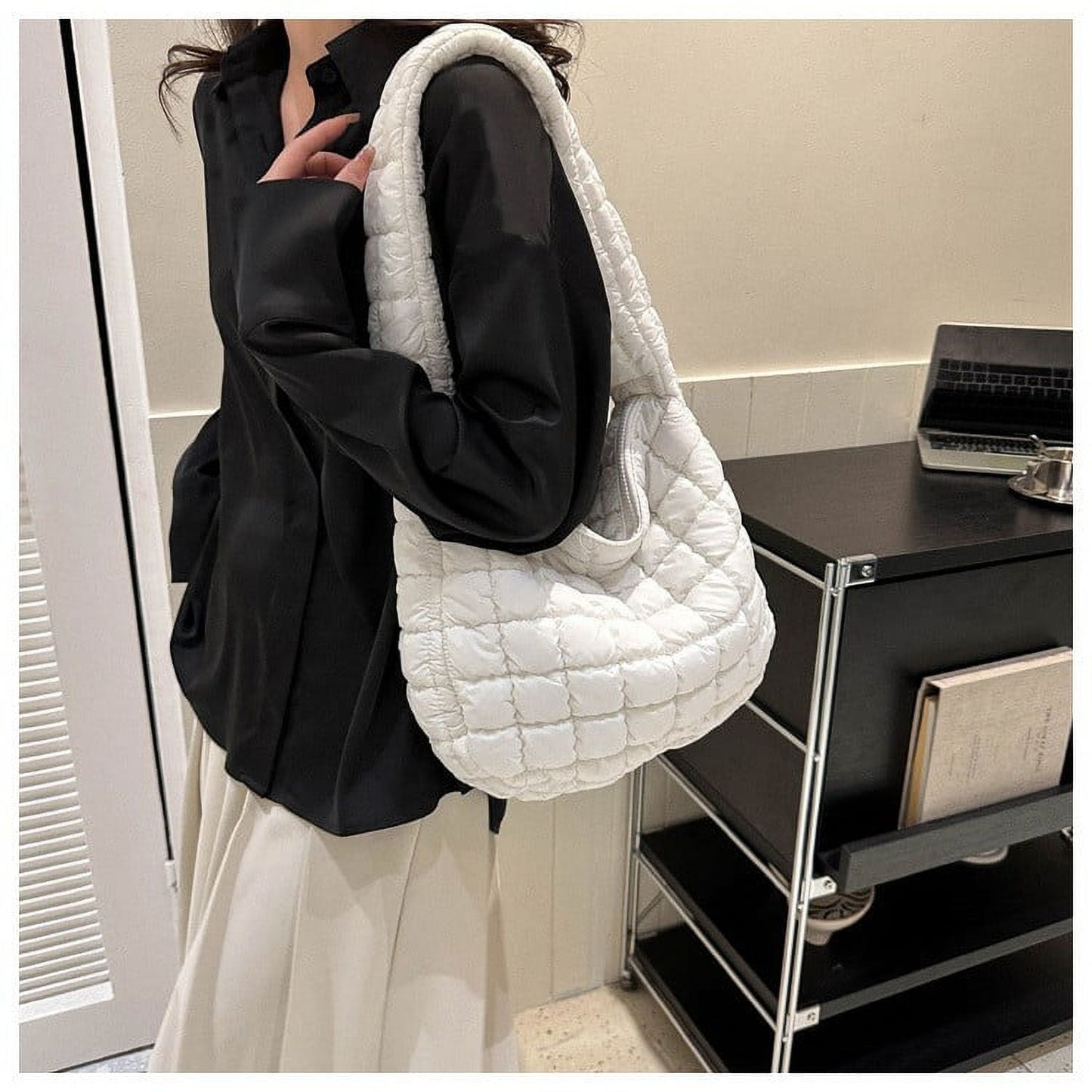 Puffer Tote Bag for Women, Quilted Crossbody Bubble Shoulder Bag, Soft Cloud Lightweight Puffy Handbag, Perfect for Vacation Travel and Daily Matching E