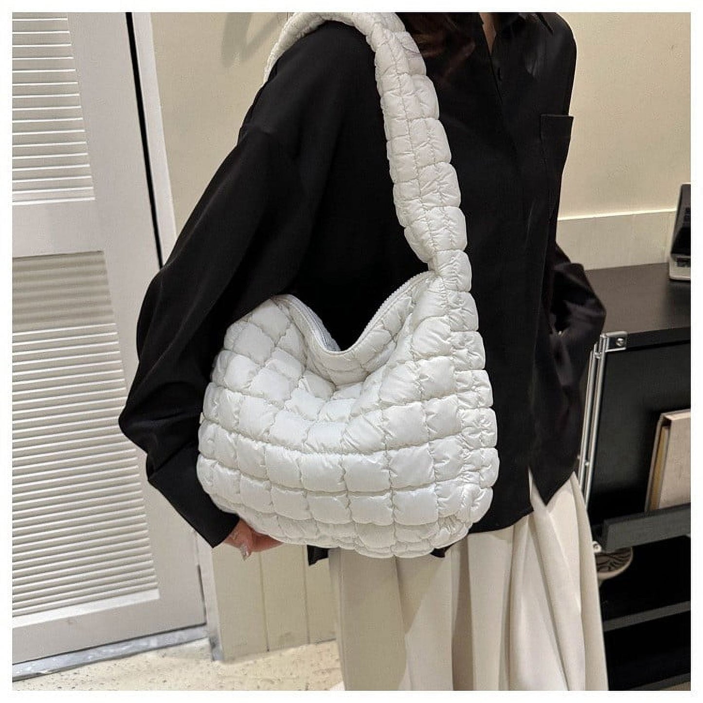 Puffer Tote Bag for Women, Quilted Crossbody Bubble Shoulder Bag, Soft Cloud Lightweight Puffy Handbag, Perfect for Vacation Travel and Daily Matching E