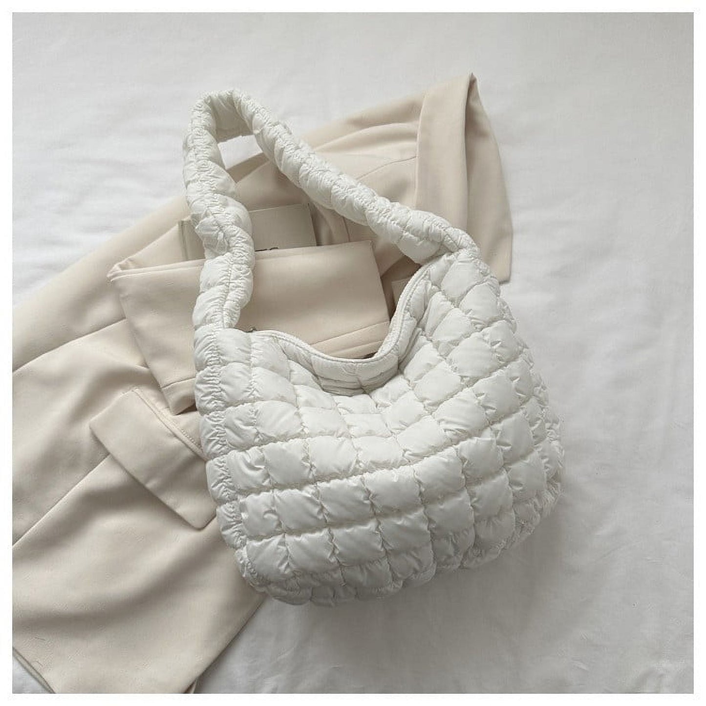 Puffer Tote Bag for Women, Quilted Crossbody Bubble Shoulder Bag, Soft Cloud Lightweight Puffy Handbag, Perfect for Vacation Travel and Daily Matching E