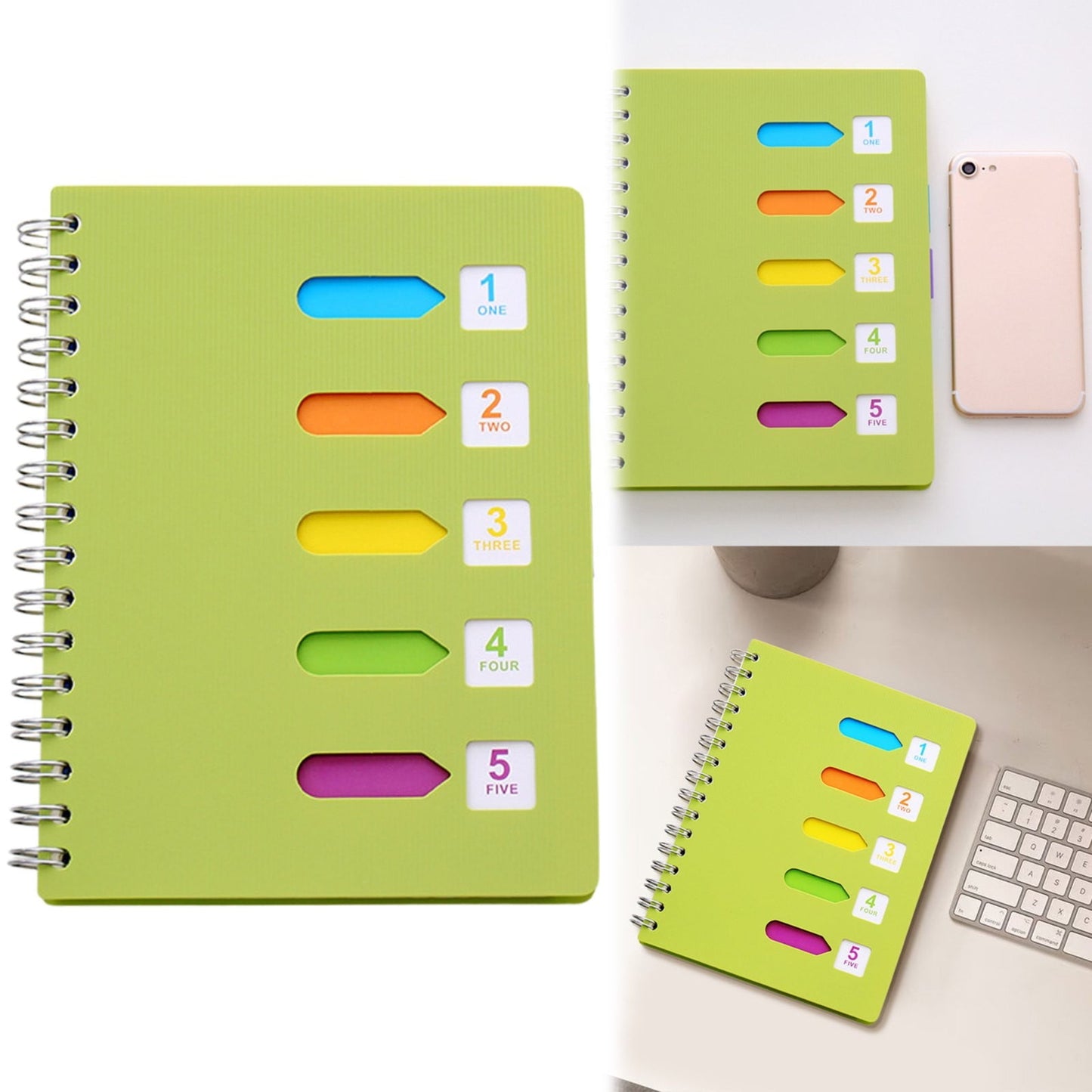 5 Subject Notebook College Ruled,Small Spiral Notebook 5x7 with Removable Divider Tabs, Lined Spiral Notebook for Women,220 Pages A5 Spiral Notebooks for Note Taking,Blue Light Green