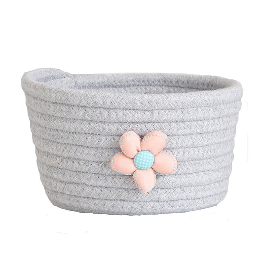 Small Woven Storage Baskets ,Cotton Rope Woven Rattan Baskets,Shelf Toy Basket,Closet Organizer Bins,Small Storage Baskets for OrganizingShallow Basket,Tiny Oval Shallow Baskets,6.3x3.15",White Grey