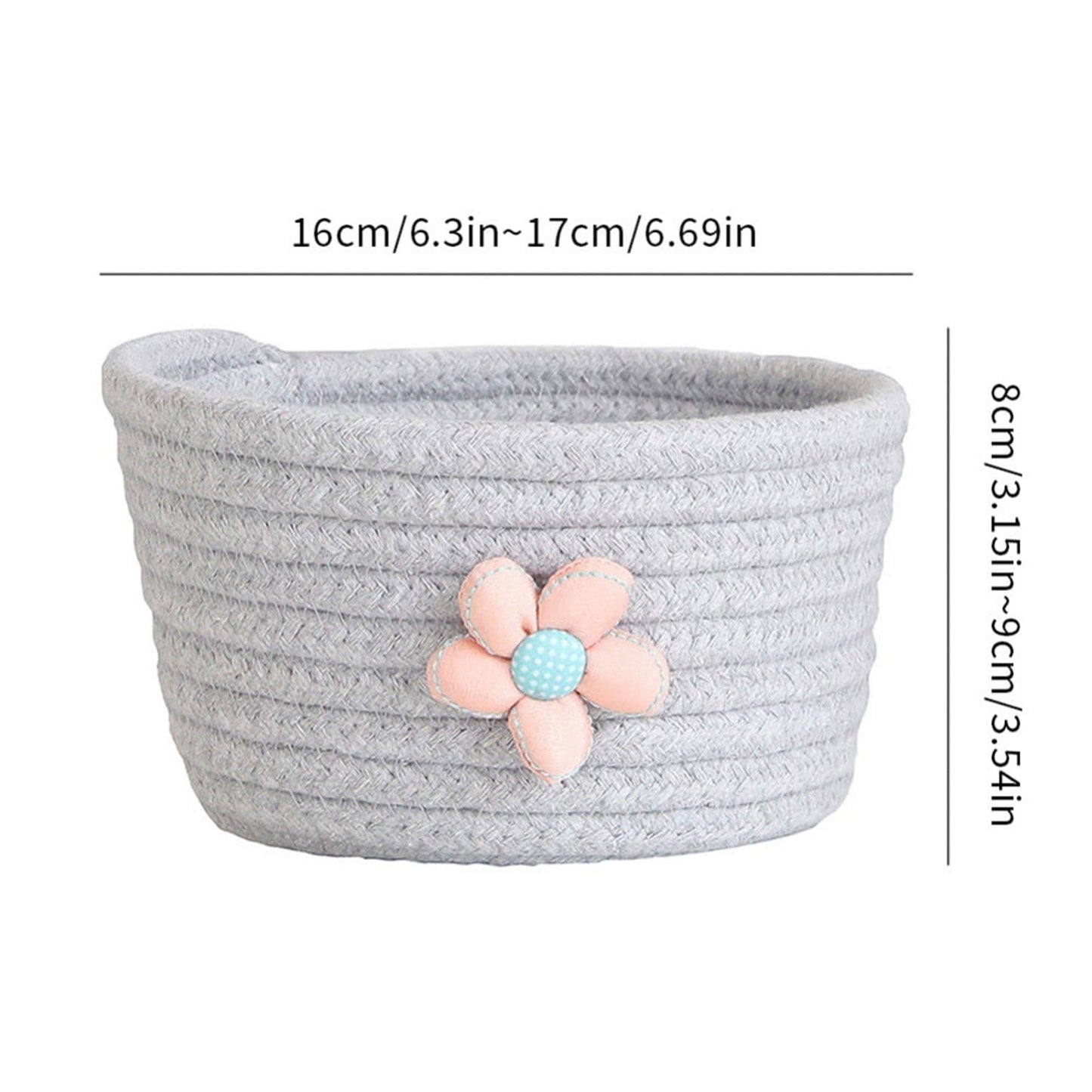 Small Woven Storage Baskets ,Cotton Rope Woven Rattan Baskets,Shelf Toy Basket,Closet Organizer Bins,Small Storage Baskets for OrganizingShallow Basket,Tiny Oval Shallow Baskets,6.3x3.15",White Pink