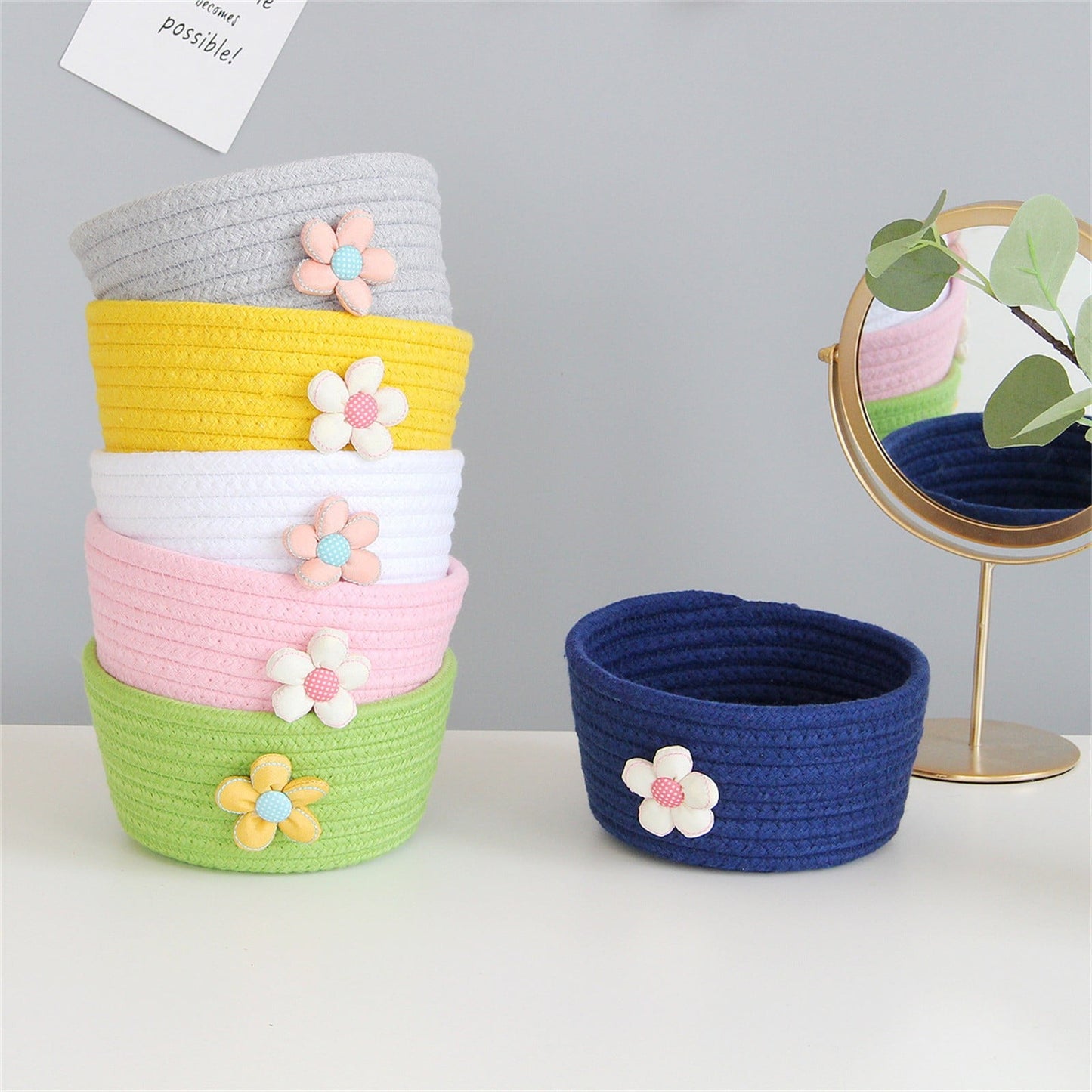 Small Woven Storage Baskets ,Cotton Rope Woven Rattan Baskets,Shelf Toy Basket,Closet Organizer Bins,Small Storage Baskets for OrganizingShallow Basket,Tiny Oval Shallow Baskets,6.3x3.15" White