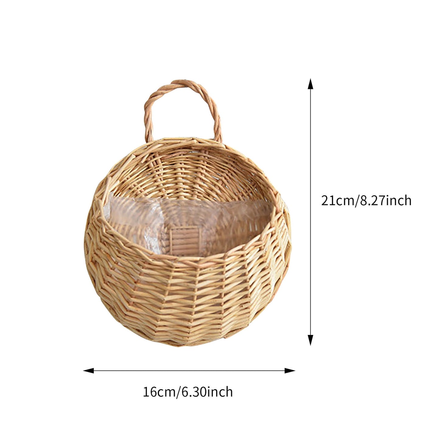 Wicker Storage Basket with Handles,Wall Pot Hanging Basket Storage Small Wicker Basket, Woven Handmade Basket Basket Flower Patio & Garden,Handwoven Craft,Leak Proof Lining,6.3x8.27' Beige