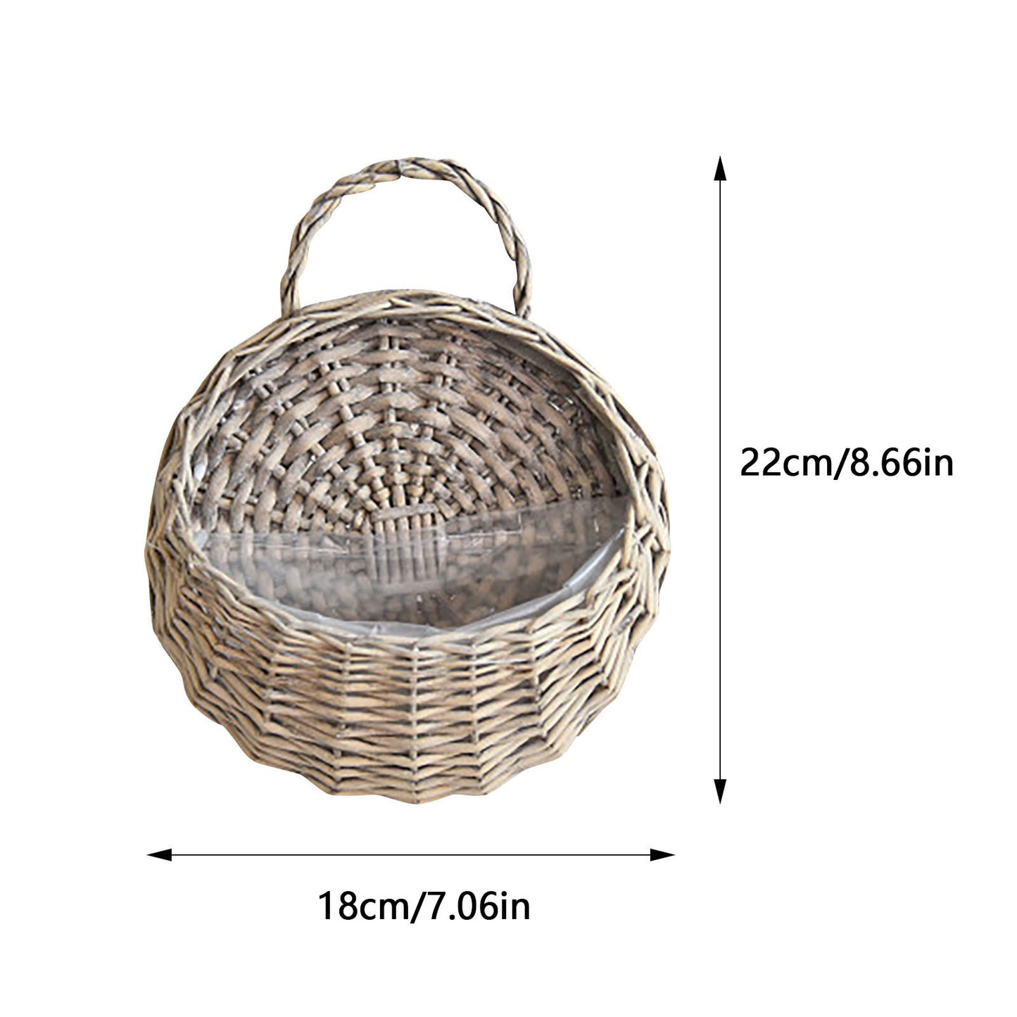 Wicker Storage Basket with Handles,Wall Pot Hanging Basket Storage Small Wicker Basket, Woven Handmade Basket Basket Flower Patio & Garden,Handwoven Craft,Leak Proof Lining,6.3x8.27' Beige
