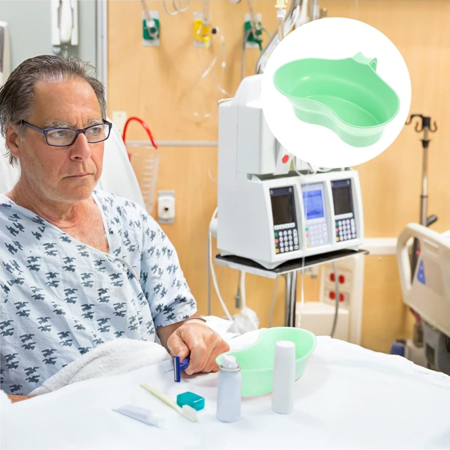 Plastic Basin Emesis Basin, 900ml Spit Cup, Plastic Bowl, Large Opening Puke Bucket with Hanging Handle for Elderly Bedridden Patients and Teeth Cleaning