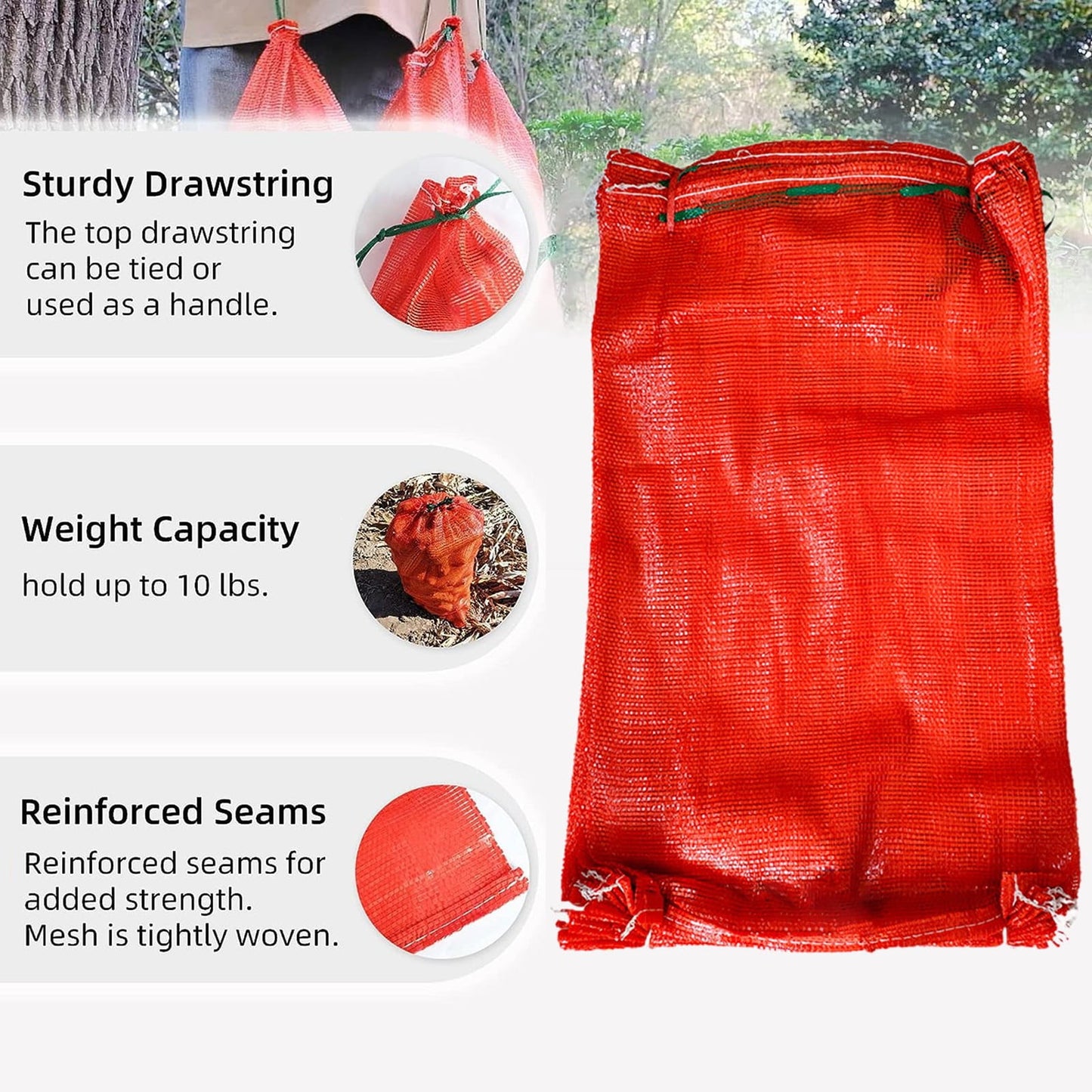 Mesh Produce Bags, 10 lbs Reusable Onion Sacks Vegetable Storage Bags Washable Net Bag, 10.63” x 18.5” for Onion Potato Firewood Crawfish, 1 Pcs 10.63" x 18.5" Red