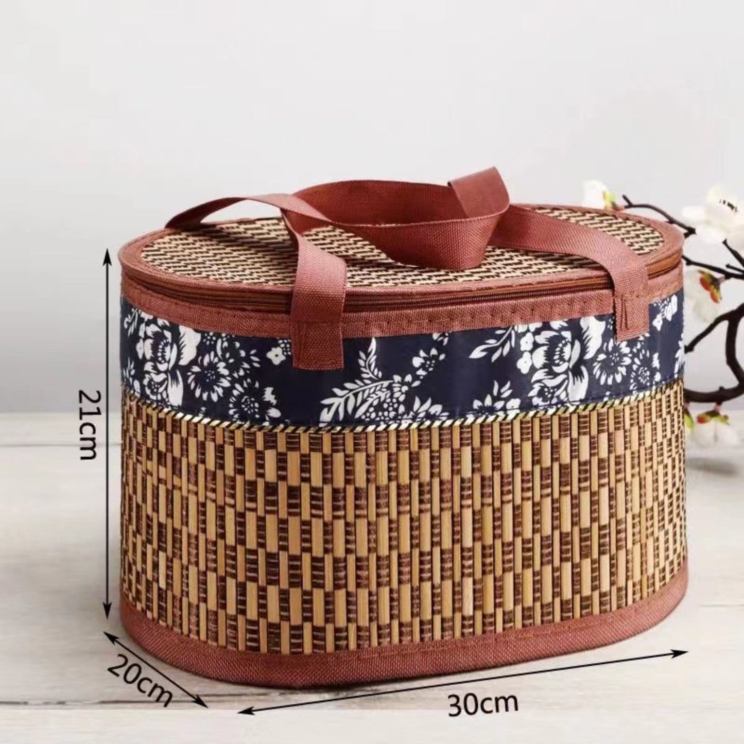 Wicker Basket with Lid,Wicker Picnic Basket with Double Handles,Woven Picnic Storage Rattan Wicker Egg Serving Gift Baskets Food Vintage Organizer Fruit Lid Hyacinth Medium Wicker Basket Brown