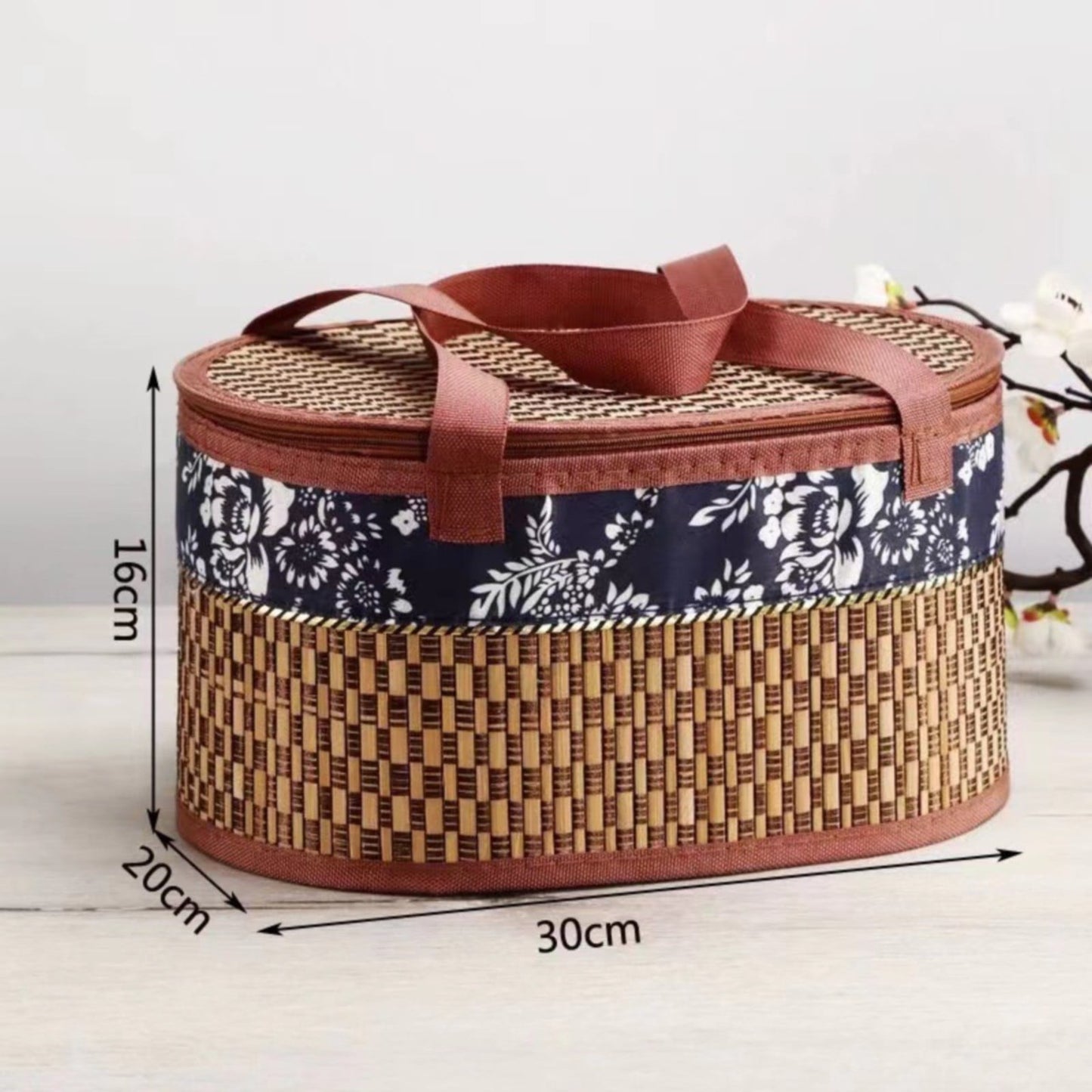 Wicker Basket with Lid,Wicker Picnic Basket with Double Handles,Woven Picnic Storage Rattan Wicker Egg Serving Gift Baskets Food Vintage Organizer Fruit Lid Hyacinth Medium Wicker Basket Brown