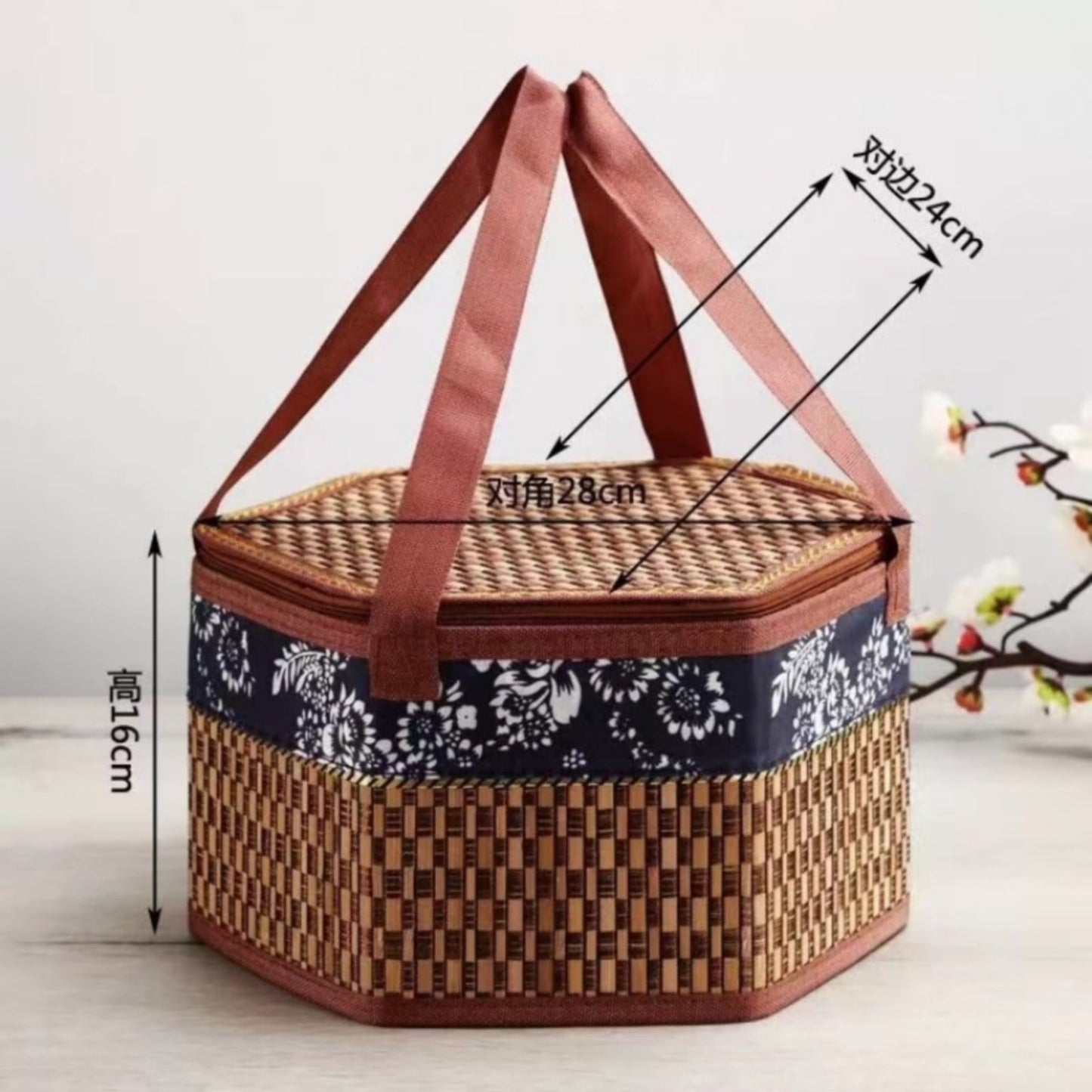 Wicker Basket with Lid,Wicker Picnic Basket with Double Handles,Woven Picnic Storage Rattan Wicker Egg Serving Gift Baskets Food Vintage Organizer Fruit Lid Hyacinth Medium Wicker Basket,Brown Khaki
