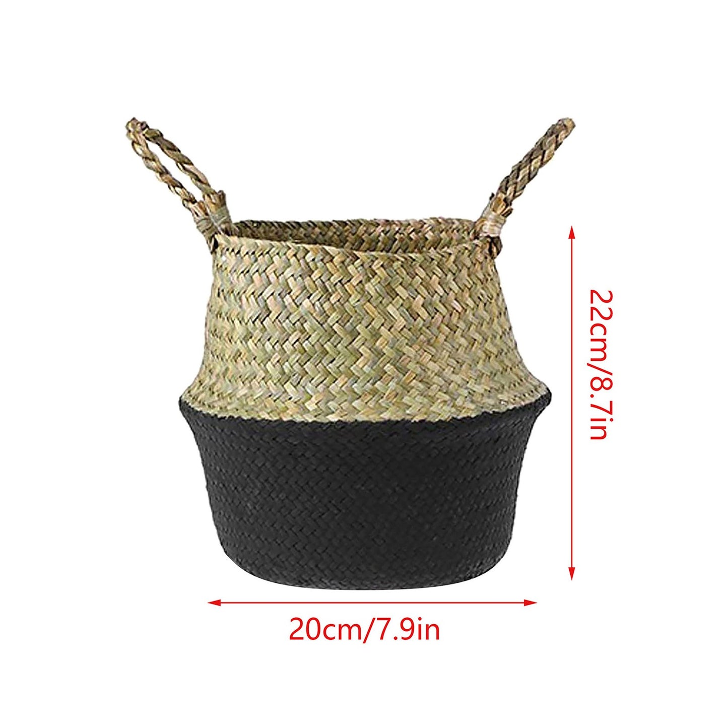 Seagrass Wicker Basket Flower Pot Folding Basket,3 Size Seagrass Handmade Decorative and Functional Storage Basket,Wicker Picnic Basket with Double Handles,Basket for Storage,10.2x12.6 7.9x8.7"