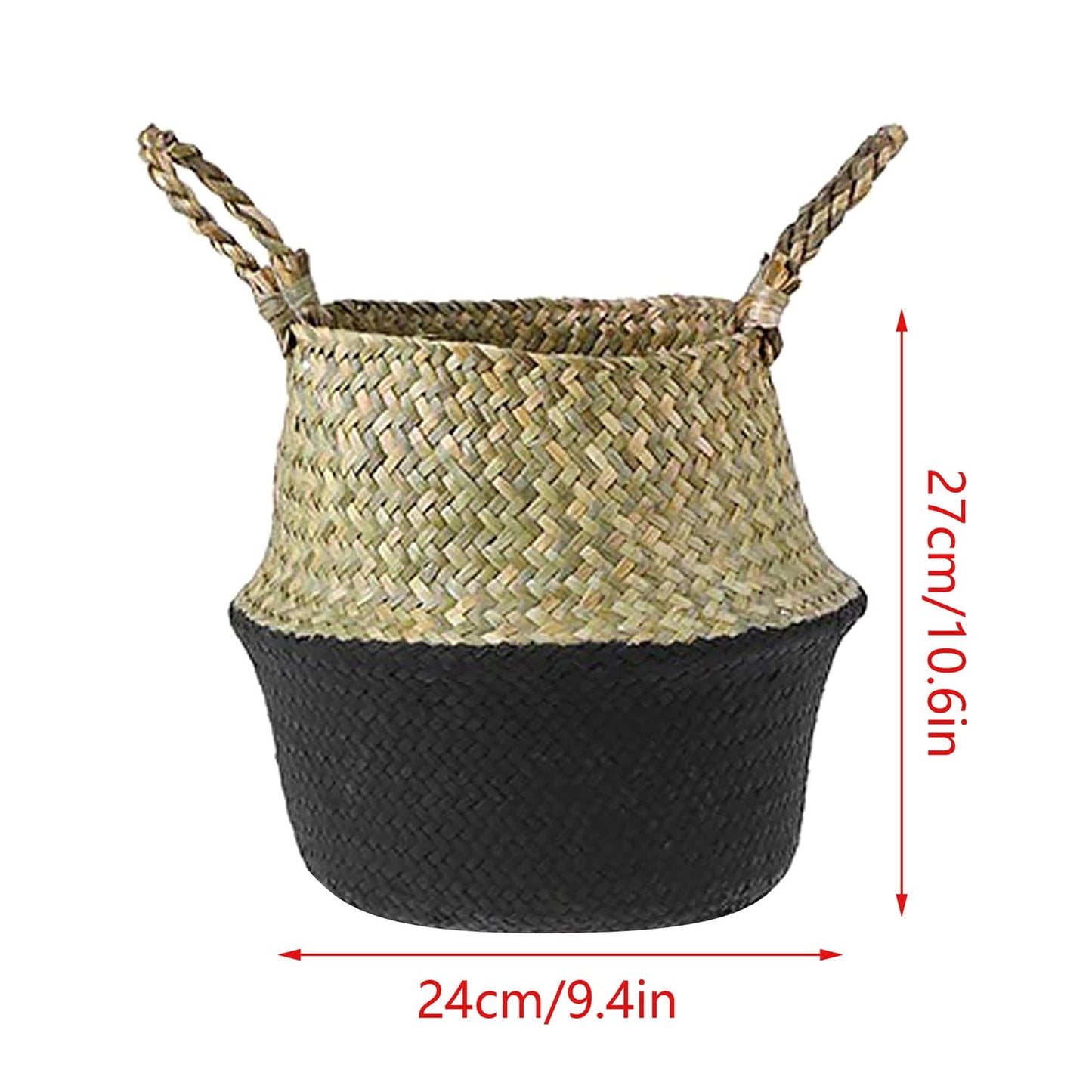 Seagrass Wicker Basket Flower Pot Folding Basket,3 Size Seagrass Handmade Decorative and Functional Storage Basket,Wicker Picnic Basket with Double Handles,Basket for Storage,10.2x12.6 9.4x10.6"