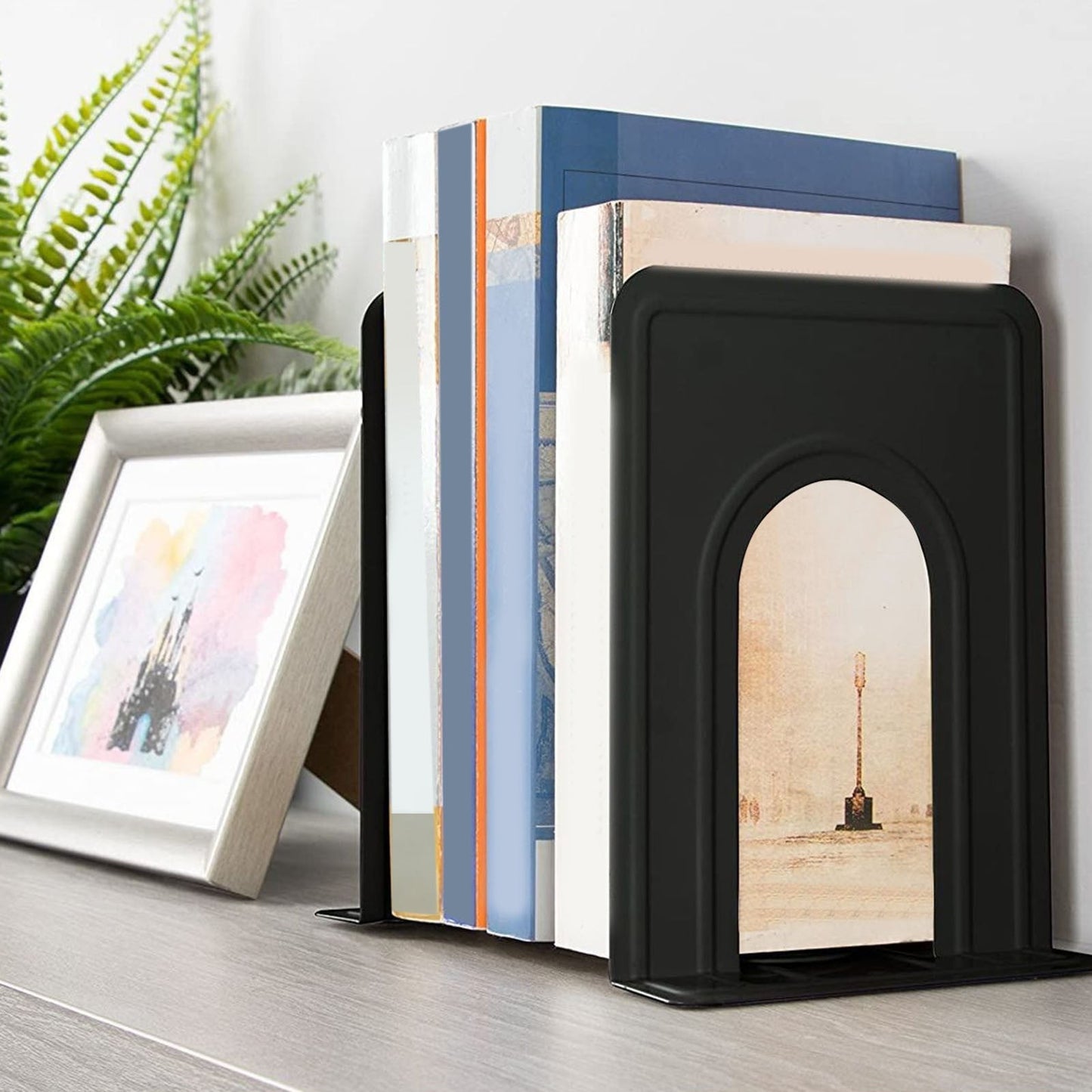 Non-Slip Bookends, Acrylic Book Ends for Shelves Clear Decorative Bookends Non-Skid Heavy Duty Bookend Book Holders/Stoppers (2 Pair/4 Pieces) 5x5x7.3 5.83x4.96x6.69" Black