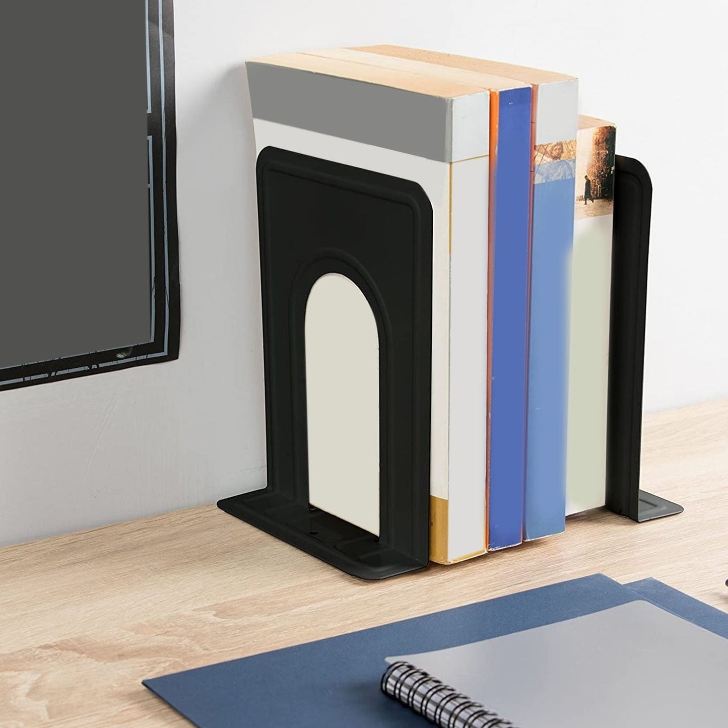 Non-Slip Bookends, Acrylic Book Ends for Shelves Clear Decorative Bookends Non-Skid Heavy Duty Bookend Book Holders/Stoppers (2 Pair/4 Pieces) 5x5x7.3 5.83x4.96x6.69" Black