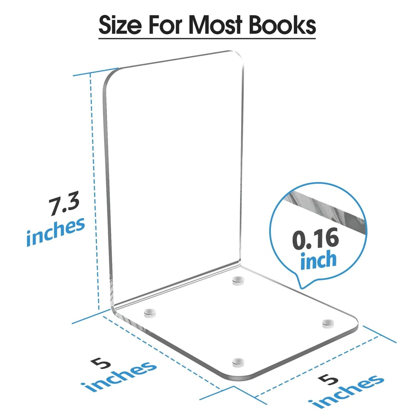 Non-Slip Bookends, Acrylic Book Ends for Shelves Clear Decorative Bookends Non-Skid Heavy Duty Bookend Book Holders/Stoppers (2 Pair/4 Pieces) 5x5x7.3 7.3 X 5 X 5 In Clear