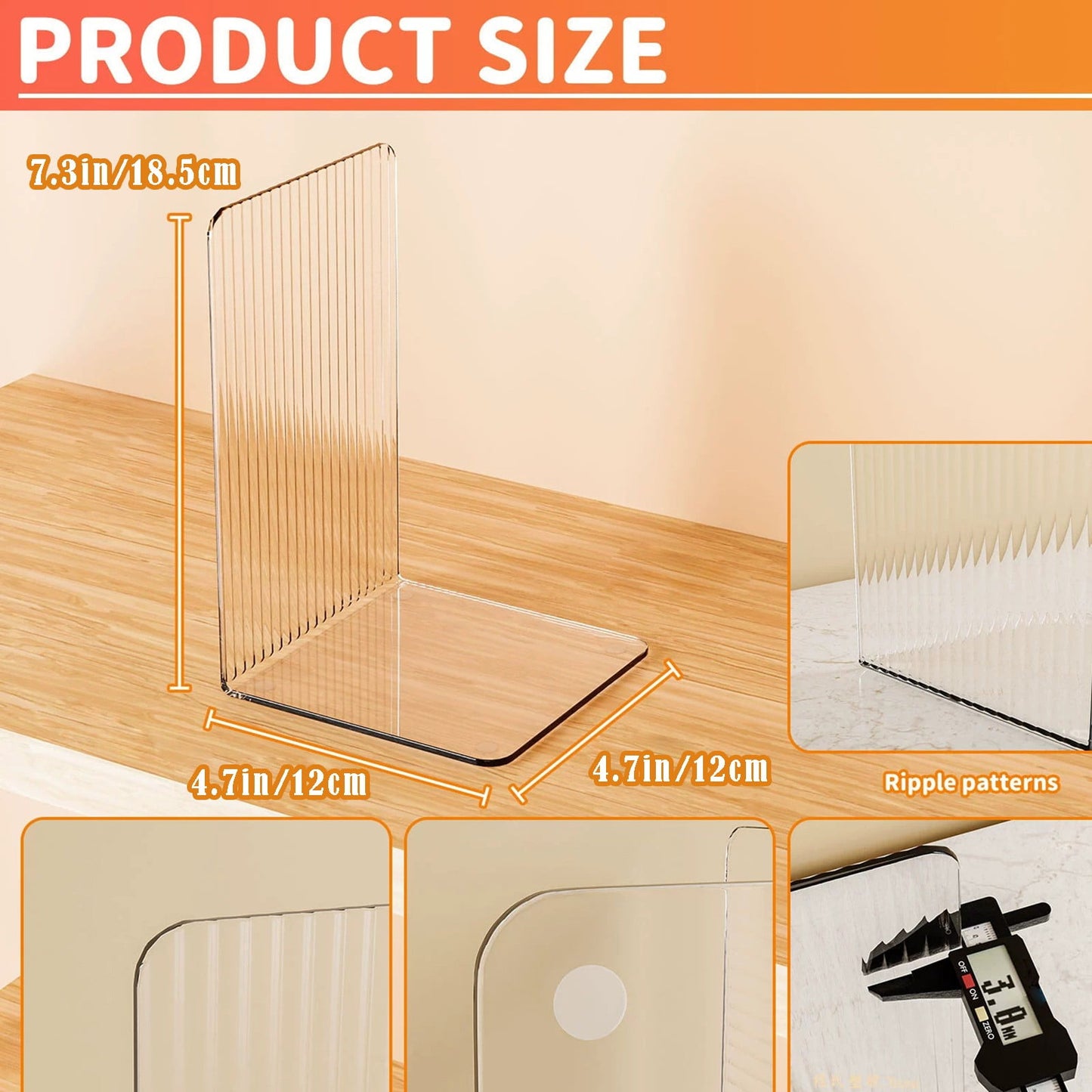 Non-Slip Bookends, Acrylic Book Ends for Shelves Clear Decorative Bookends Non-Skid Heavy Duty Bookend Book Holders/Stoppers (2 Pair/4 Pieces) 5x5x7.3 4.7x4.7x7.3" Clear*2
