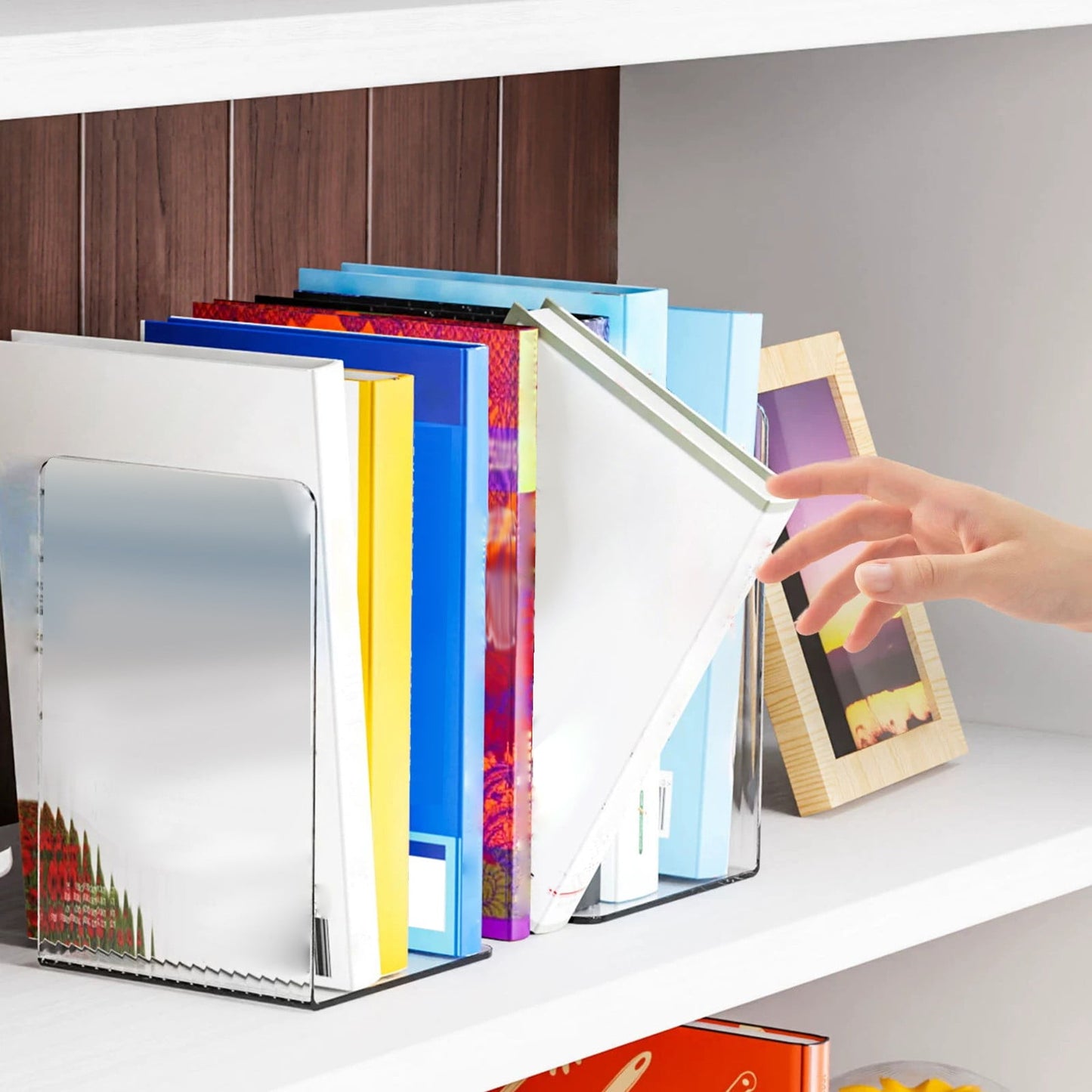 Non-Slip Bookends, Acrylic Book Ends for Shelves Clear Decorative Bookends Non-Skid Heavy Duty Bookend Book Holders/Stoppers (2 Pair/4 Pieces) 5x5x7.3 4.7x4.7x7.3" Clear*2