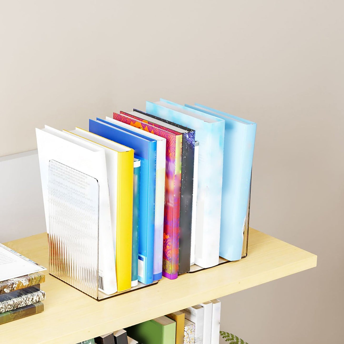 Non-Slip Bookends, Acrylic Book Ends for Shelves Clear Decorative Bookends Non-Skid Heavy Duty Bookend Book Holders/Stoppers (2 Pair/4 Pieces) 5x5x7.3 4.7x4.7x7.3" Clear*2