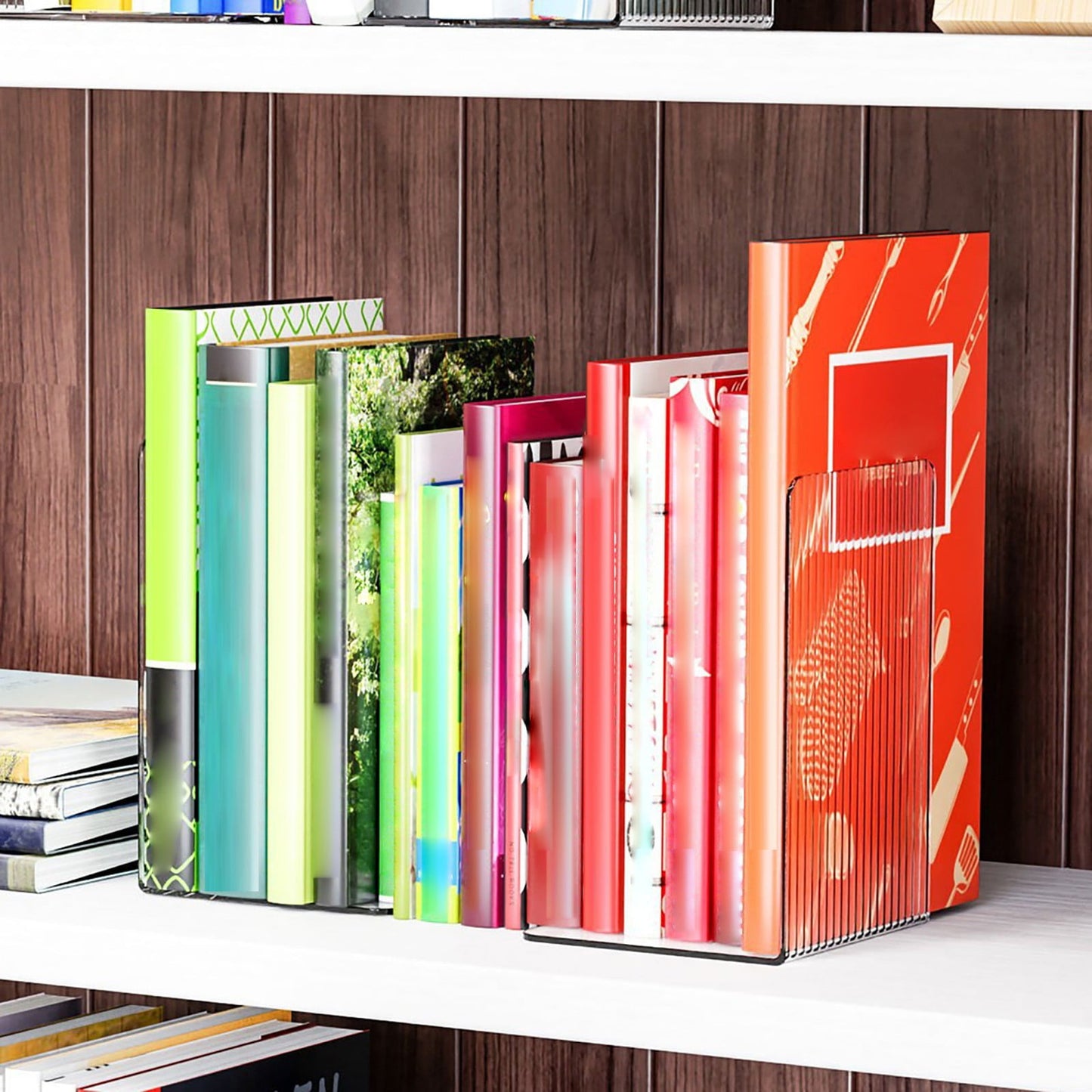 Non-Slip Bookends, Acrylic Book Ends for Shelves Clear Decorative Bookends Non-Skid Heavy Duty Bookend Book Holders/Stoppers (2 Pair/4 Pieces) 5x5x7.3 4.7x4.7x7.3" Clear*2