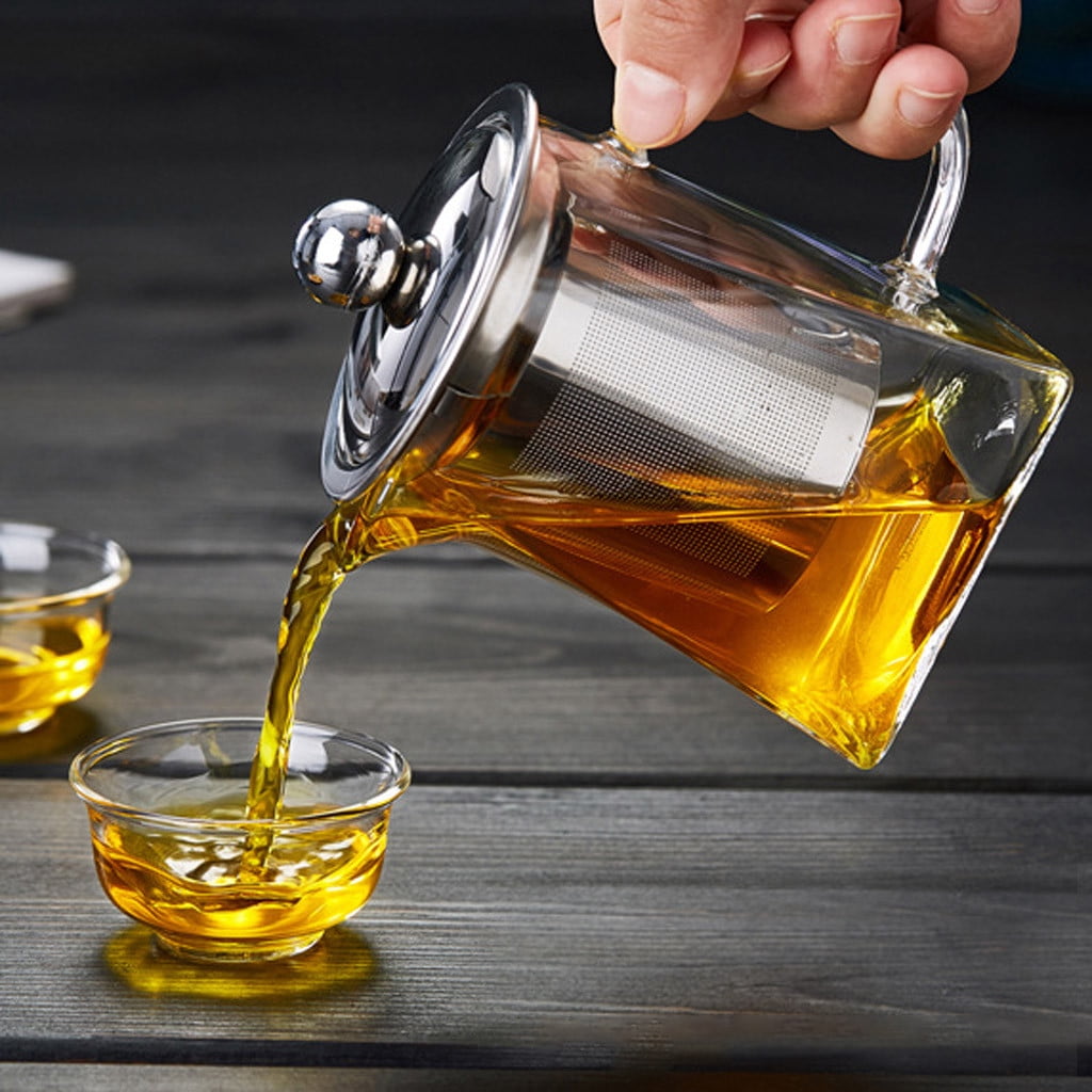 Glass Teapot with Stainless Steel Infuser & Lid, Borosilicate Glass Tea Kettle Stovetop Safe, Blooming & Loose Leaf Teapot,Glass Square Pot (350ML/12oz) 350ML/12oz Clear