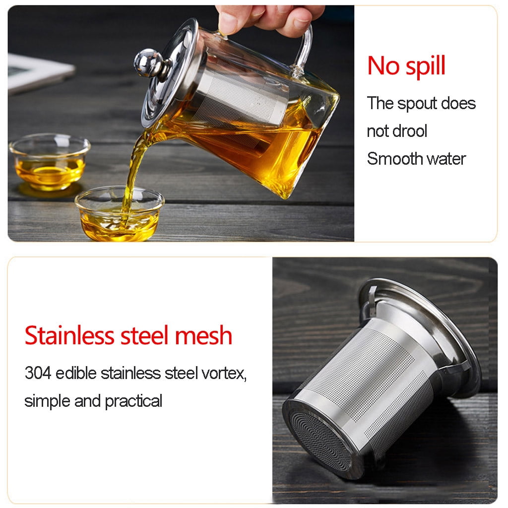 Glass Teapot with Stainless Steel Infuser & Lid, Borosilicate Glass Tea Kettle Stovetop Safe, Blooming & Loose Leaf Teapot,Glass Square Pot (350ML/12oz) 350ML/12oz Clear