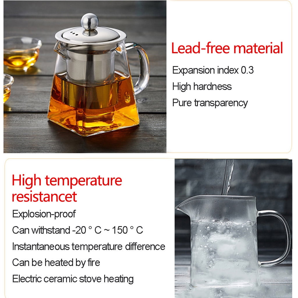Glass Teapot with Stainless Steel Infuser & Lid, Borosilicate Glass Tea Kettle Stovetop Safe, Blooming & Loose Leaf Teapot,Glass Square Pot (350ML/12oz) 350ML/12oz Clear