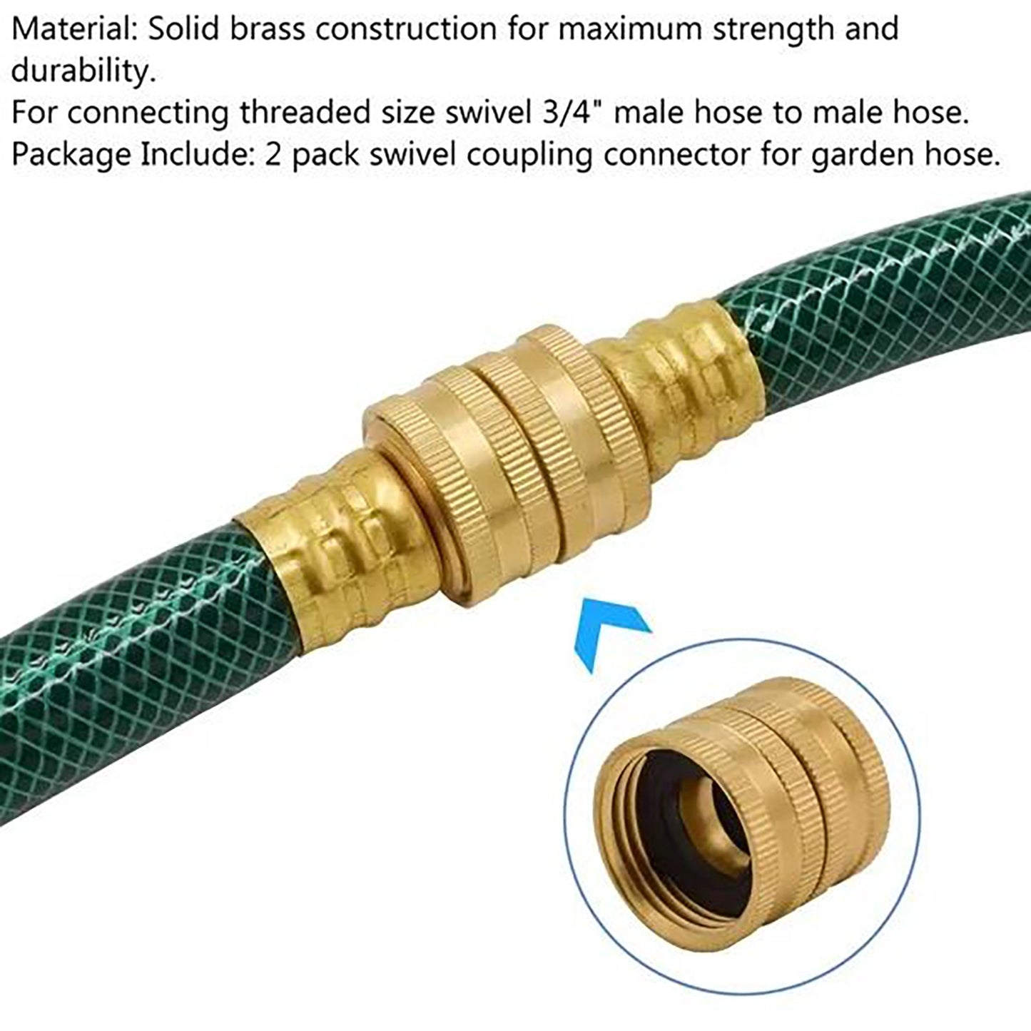 3/4" Garden Hose Connector, Heavy Duty Garden Hose Adapter with Dual Swivel for Male Hose to Male Hose, Double Female, 2 Pack, 1.1x1.0 1.1" x 1.0" Gold