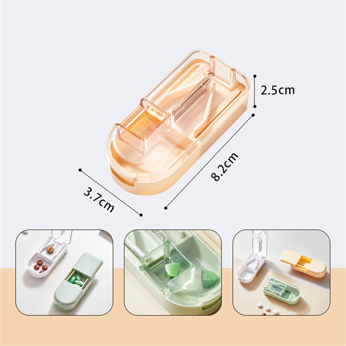3-in-1 Pill Crusher and Pill Cutter with Storage Compartment for Tablets, Pill Grinder Fine Powder, Pill Cutter Splitter for Small or Large Pills, 1.57x2.36 3.23" x 1.46" x 0.98" Beige