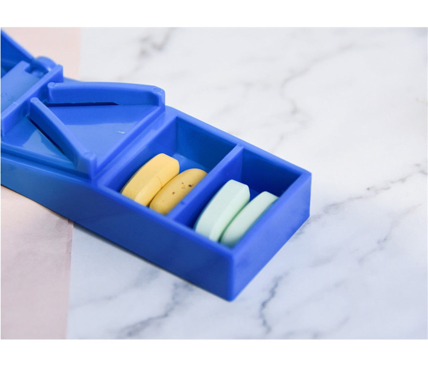 3-in-1 Pill Crusher and Pill Cutter with Storage Compartment for Tablets, Pill Grinder Fine Powder, Pill Cutter Splitter for Small or Large Pills, 1.57x2.36 3.35" x 1.26" x 0.79" Blue