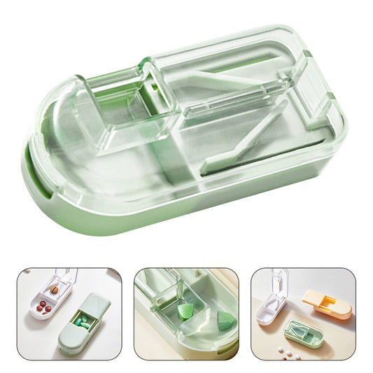 3-in-1 Pill Crusher and Pill Cutter with Storage Compartment for Tablets, Pill Grinder Fine Powder, Pill Cutter Splitter for Small or Large Pills, 1.57x2.36 3.23" x 1.46" x 0.98" Green