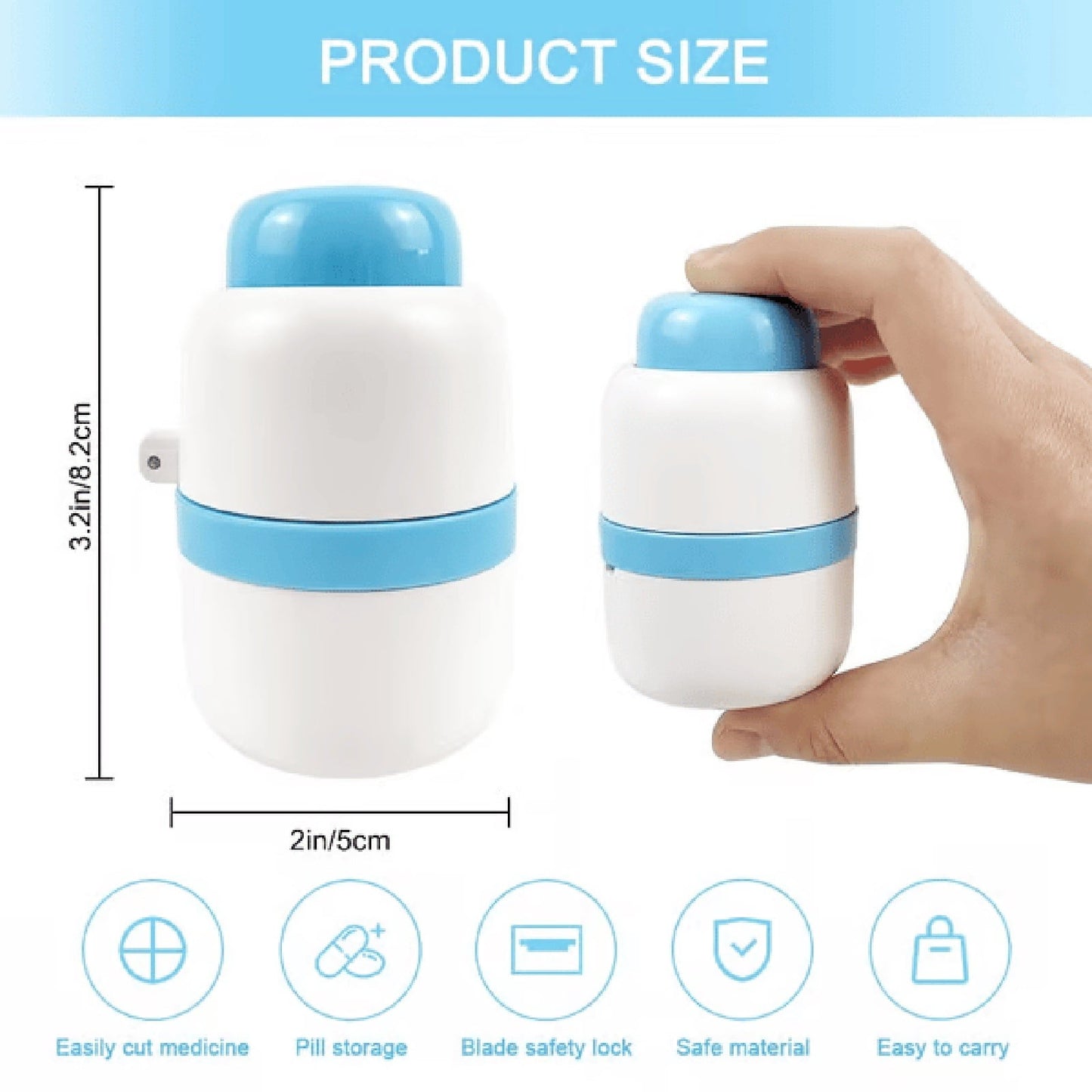 3-in-1 Pill Crusher and Pill Cutter with Storage Compartment for Tablets, Pill Grinder Fine Powder, Pill Cutter Splitter for Small or Large Pills, 1.57x2.36 2.0" x 3.2" Purple