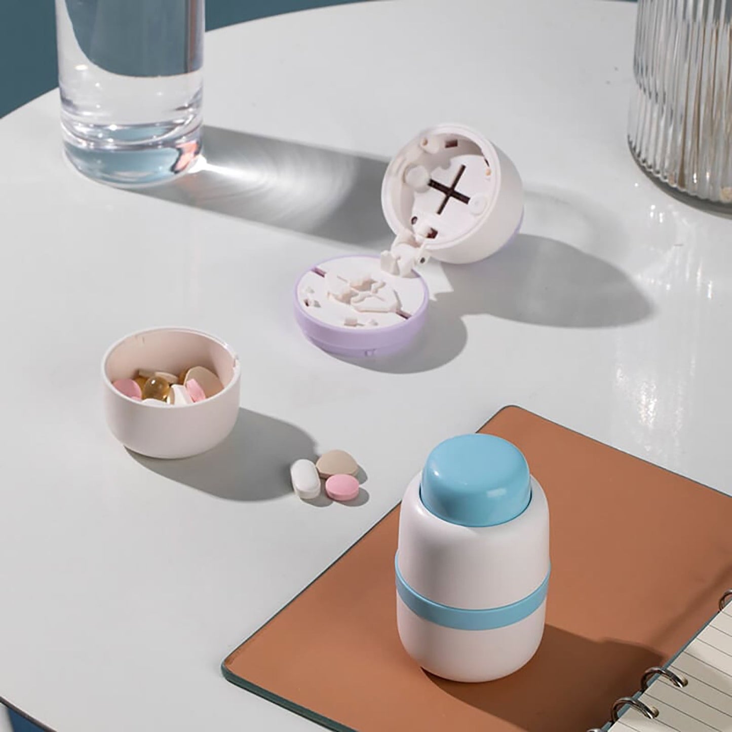 3-in-1 Pill Crusher and Pill Cutter with Storage Compartment for Tablets, Pill Grinder Fine Powder, Pill Cutter Splitter for Small or Large Pills, 1.57x2.36 2.0" x 3.2" Purple