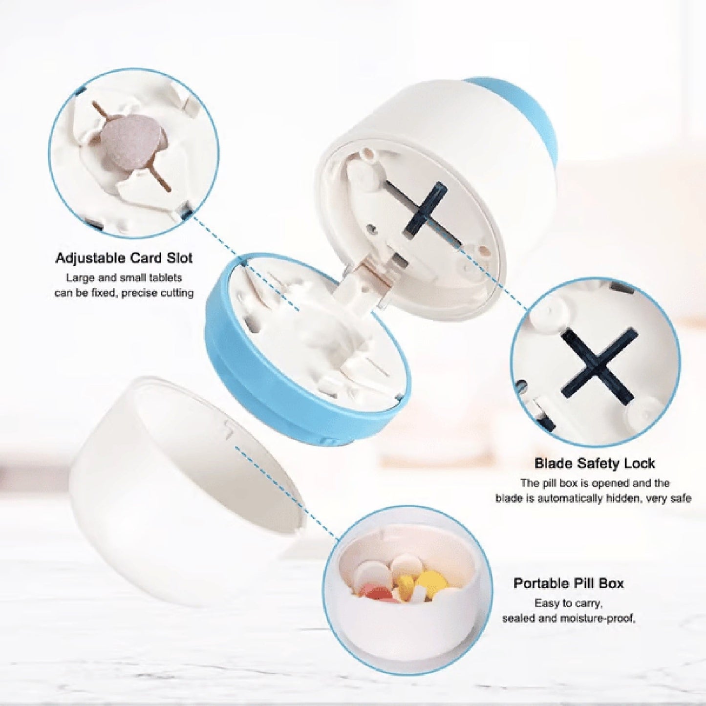 3-in-1 Pill Crusher and Pill Cutter with Storage Compartment for Tablets, Pill Grinder Fine Powder, Pill Cutter Splitter for Small or Large Pills, 1.57x2.36 2.0" x 3.2" Purple