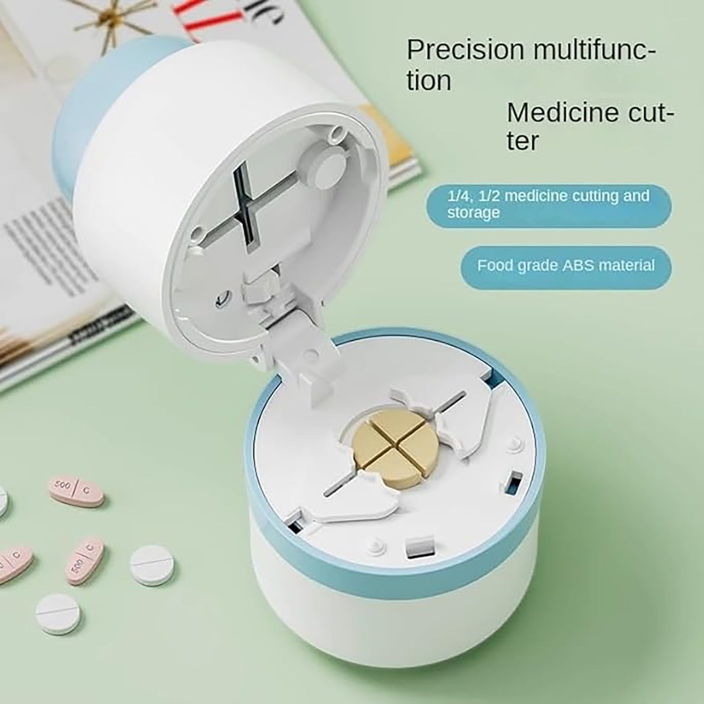 3-in-1 Pill Crusher and Pill Cutter with Storage Compartment for Tablets, Pill Grinder Fine Powder, Pill Cutter Splitter for Small or Large Pills, 1.57x2.36 2.0" x 3.2" Purple