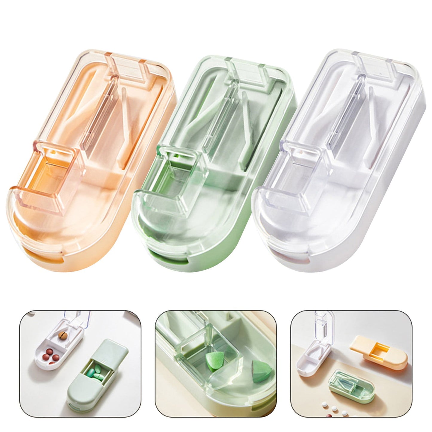 3-in-1 Pill Crusher and Pill Cutter with Storage Compartment for Tablets, Pill Grinder Fine Powder, Pill Cutter Splitter for Small or Large Pills, 1.57x2.36 3.23" x 1.46" x 0.98" White