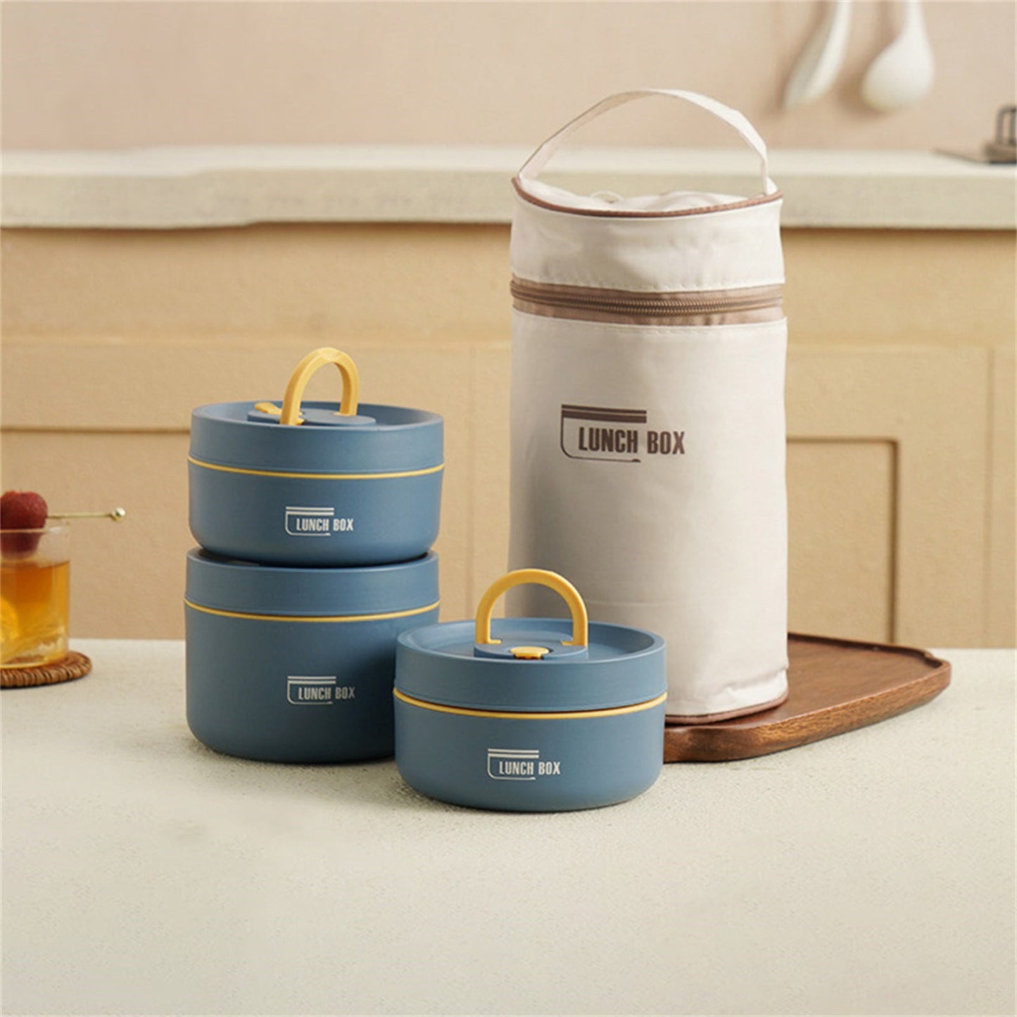 Home Portable Insulated Bento Lunch Box Set for Adult, 4Sizes Vacuum lunch box, to Keep Food Warm or Cool, Thermal Food Containers for Fruits and Sauces, Durable and Leak-Proof(Brown,4.5x4.5x3.6") Blue