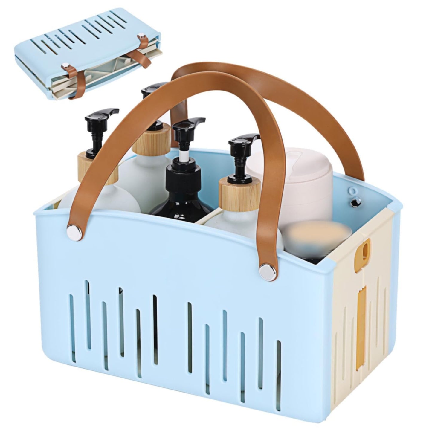 Cotton Woven Basket with PU Leather Handle, Clothes Toys Candy Gifts Cotton Rope Organizer, Living Room Basket Bathroom Shower Storage Laundry Basket, Dog Cat Bed, Fall Basket, 11.02x8.66x4.33 11.02" x 7.09" x 6.5" Blue