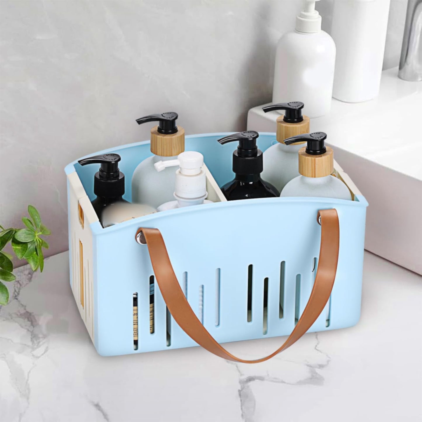 Cotton Woven Basket with PU Leather Handle, Clothes Toys Candy Gifts Cotton Rope Organizer, Living Room Basket Bathroom Shower Storage Laundry Basket, Dog Cat Bed, Fall Basket, 11.02x8.66x4.33 11.02" x 7.09" x 6.5" Blue