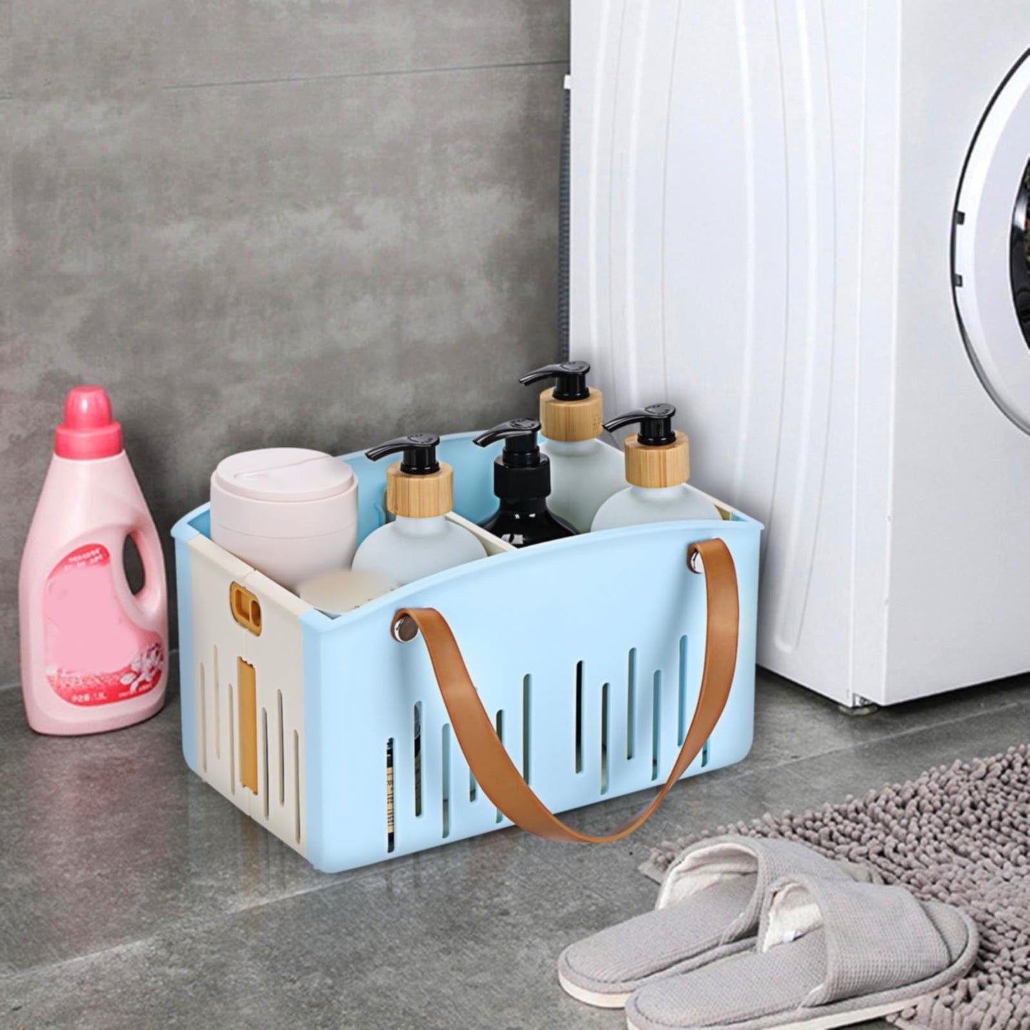 Cotton Woven Basket with PU Leather Handle, Clothes Toys Candy Gifts Cotton Rope Organizer, Living Room Basket Bathroom Shower Storage Laundry Basket, Dog Cat Bed, Fall Basket, 11.02x8.66x4.33 11.02" x 7.09" x 6.5" Blue