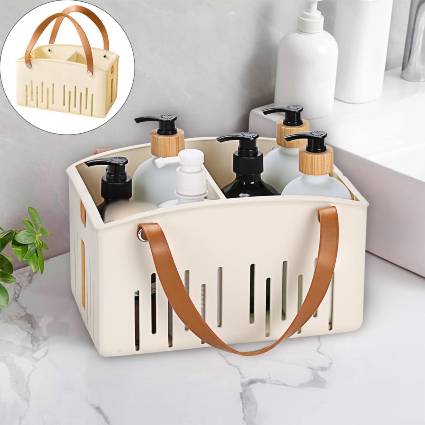 Cotton Woven Basket with PU Leather Handle, Clothes Toys Candy Gifts Cotton Rope Organizer, Living Room Basket Bathroom Shower Storage Laundry Basket, Dog Cat Bed, Fall Basket, 11.02x8.66x4.33 11.02" x 8.66" x 4.33" White