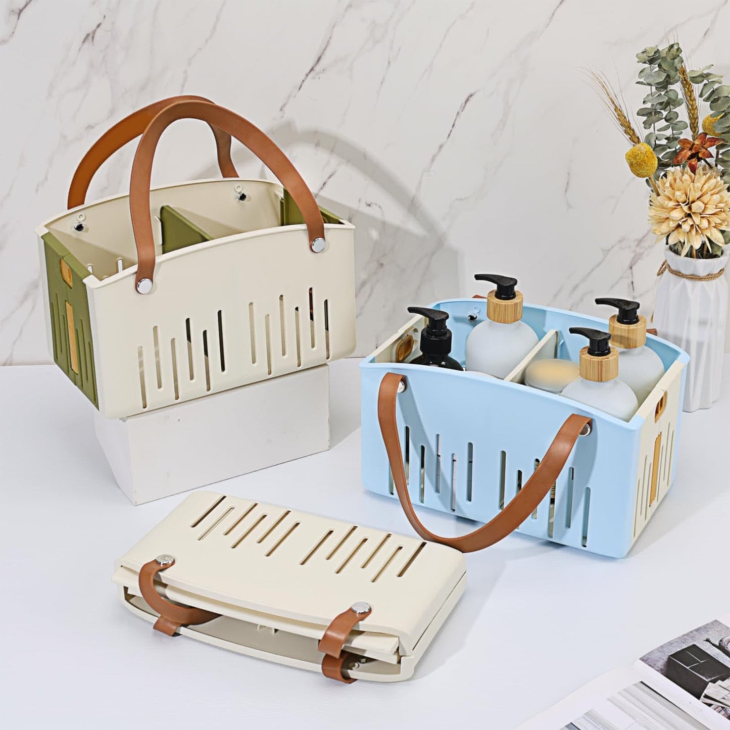 Cotton Woven Basket with PU Leather Handle, Clothes Toys Candy Gifts Cotton Rope Organizer, Living Room Basket Bathroom Shower Storage Laundry Basket, Dog Cat Bed, Fall Basket, 11.02x8.66x4.33 11.02" x 8.66" x 4.33" White