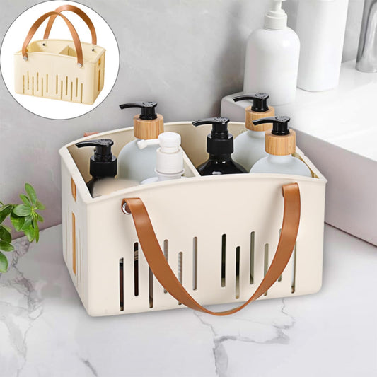 Cotton Woven Basket with PU Leather Handle, Clothes Toys Candy Gifts Cotton Rope Organizer, Living Room Basket Bathroom Shower Storage Laundry Basket, Dog Cat Bed, Fall Basket, 11.02x8.66x4.33 12.59" x 9.44" x 5.11" White