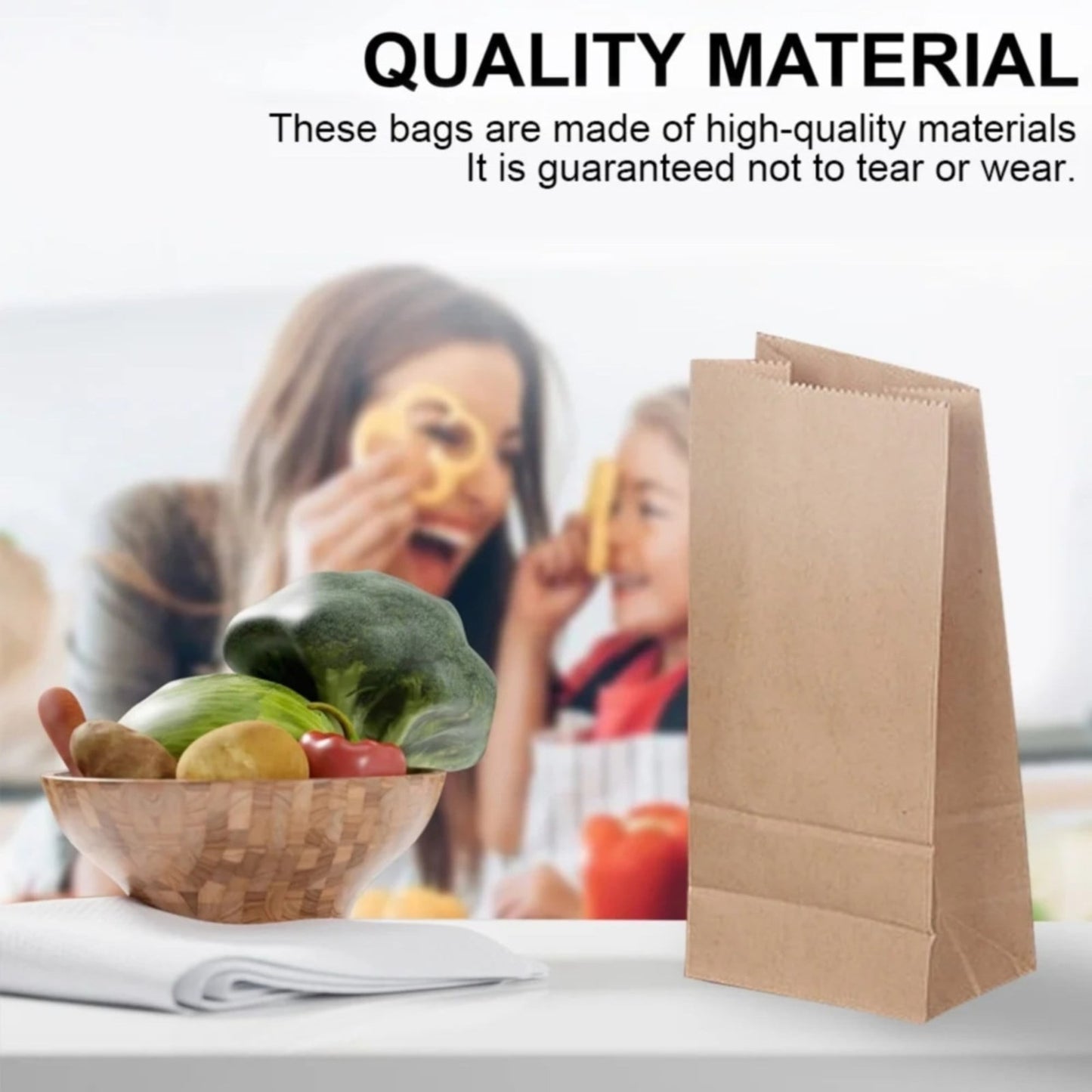 Paper Grocery Bags (50 Pcs Bulk) Heavy Duty Brown Paper Bag, Large Grocery Kraft Sacks, for Takeout, Restaurant, Retail, Shopping, 3.54x2.16x7.08 3.54" x 2.16" x 7.08" Khaki