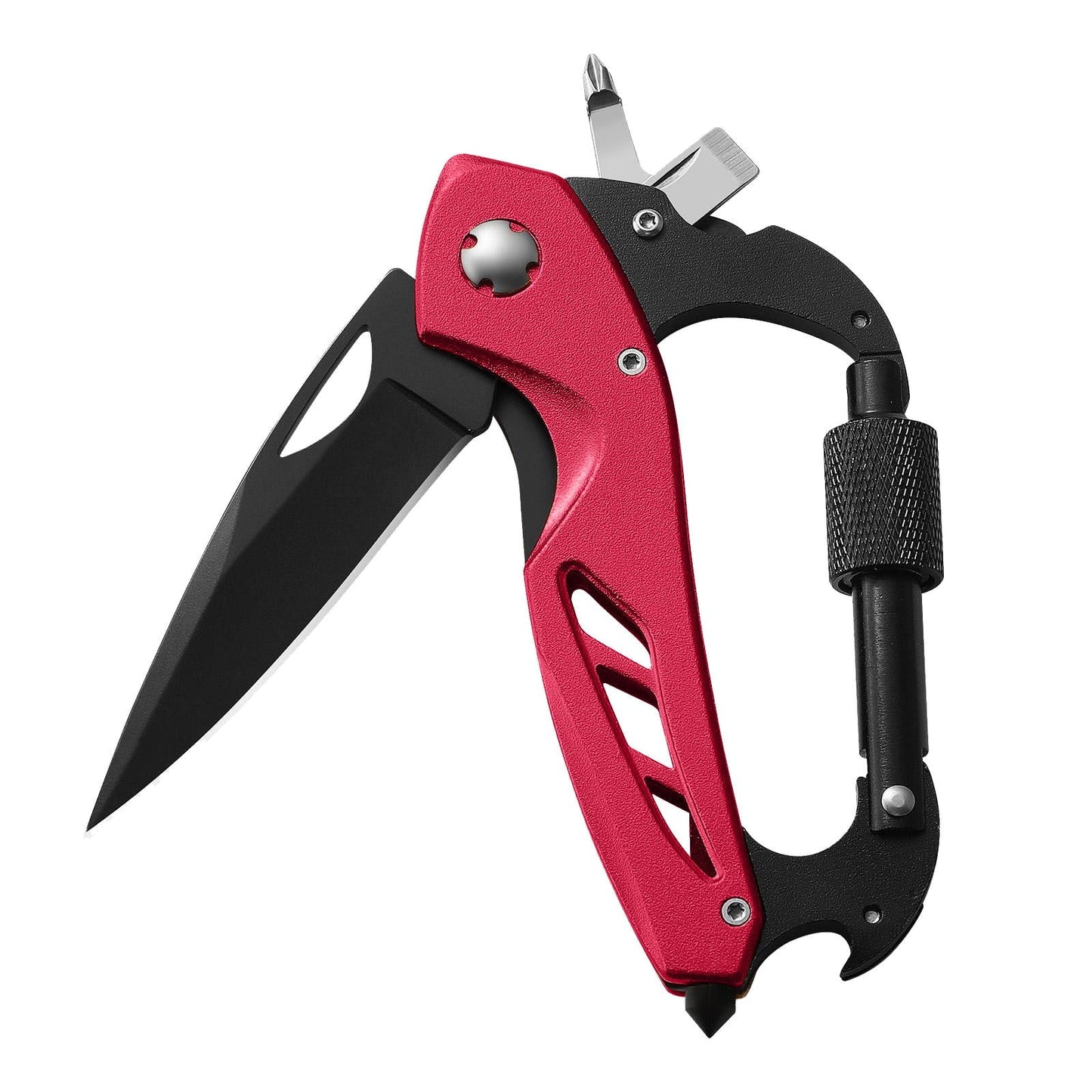 Portable 2-in-1 Multifunctional Folding Pocket Knife,All-in-One Outdoor Portable Multifunctional Red Folding Pocket Tool Multiple Functions Tool with Bottle Opener, Window Breaker Screwdriver,Red Black