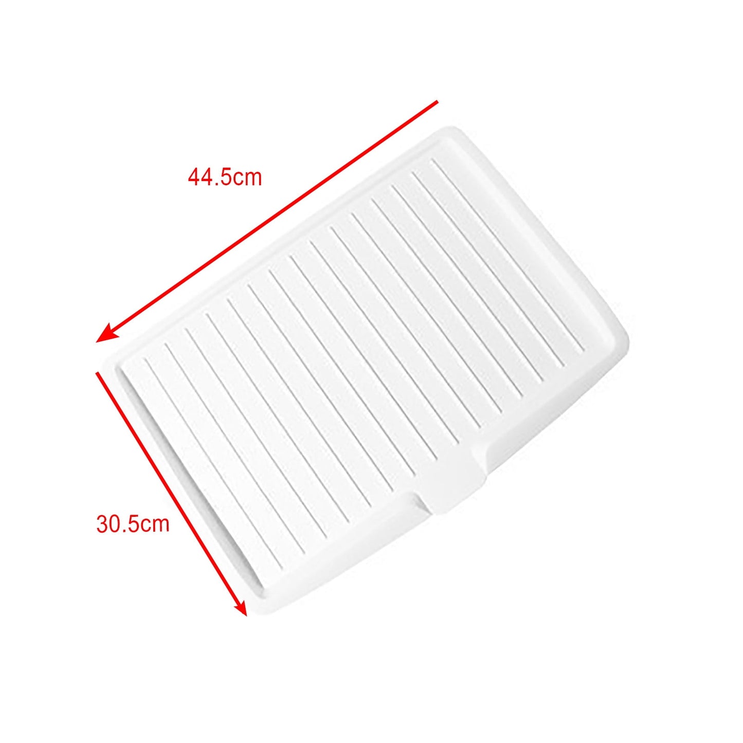 Large Rectangular Kitchen Drying Tray with Drain Holes,Sturdy Plastic for Fruit,Vegetable,and Dish Drainage,Space-Saving Design for Countertop Organization,Keeps Surfaces Dry and Tidy. White
