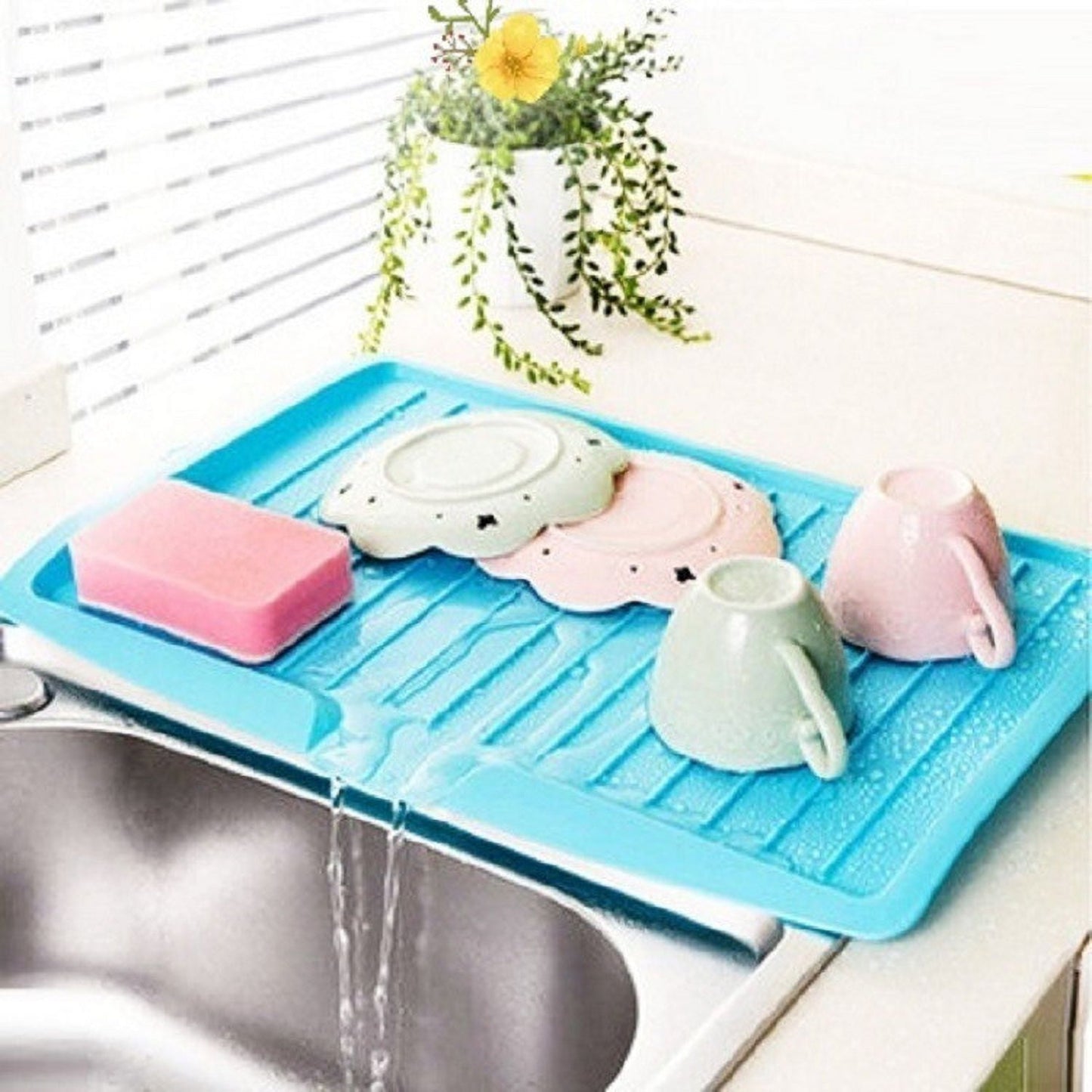 Large Rectangular Kitchen Drying Tray with Drain Holes,Sturdy Plastic for Fruit,Vegetable,and Dish Drainage,Space-Saving Design for Countertop Organization,Keeps Surfaces Dry and Tidy. White