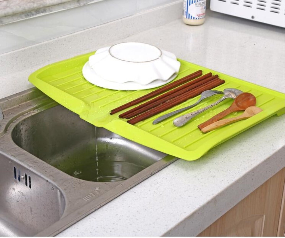 Large Rectangular Kitchen Drying Tray with Drain Holes,Sturdy Plastic for Fruit,Vegetable,and Dish Drainage,Space-Saving Design for Countertop Organization,Keeps Surfaces Dry and Tidy. White