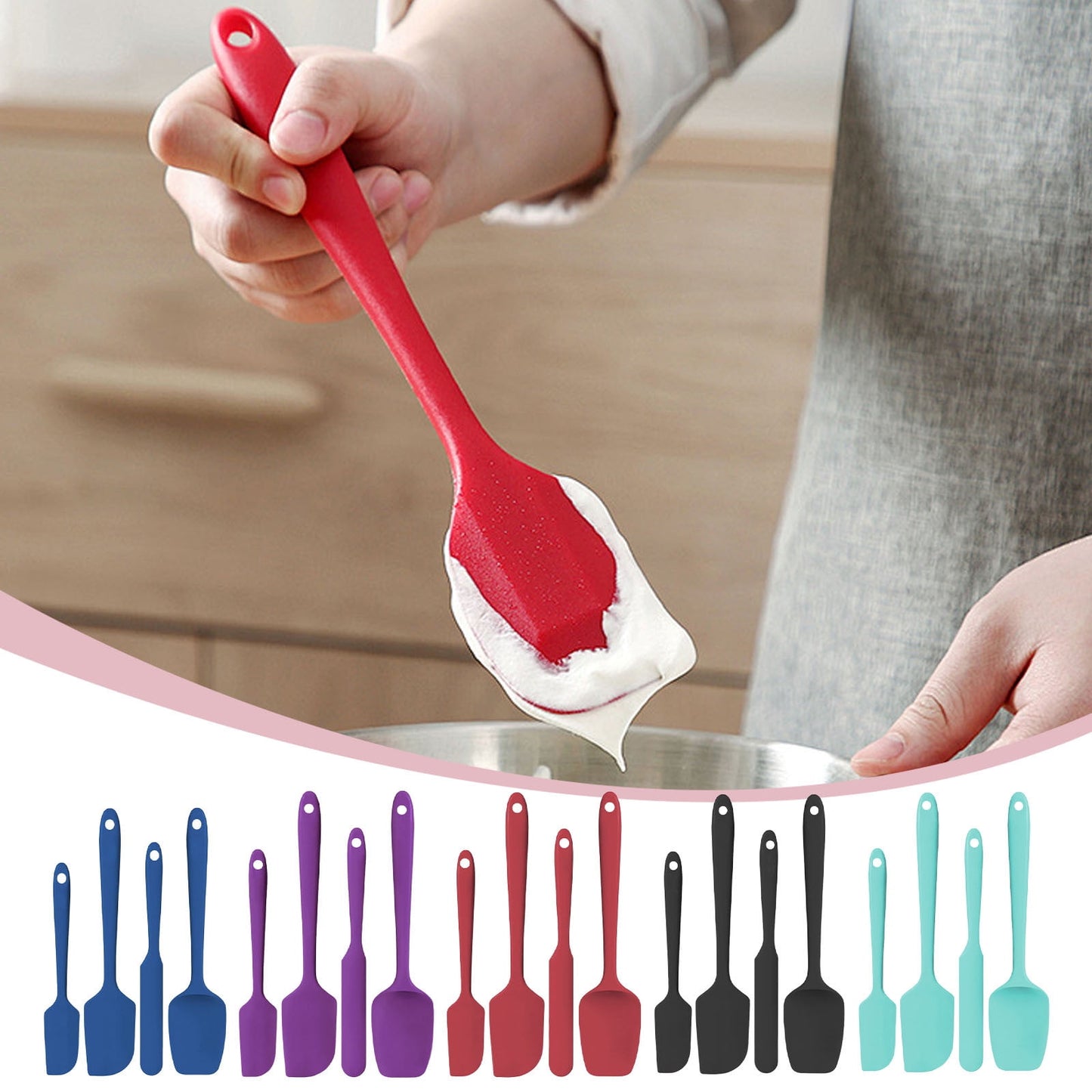 Silicone Spatula Set of 4,Heat-Resistant Up to 450°F for Baking and Cooking,Food-Grade Flexible Design with Ergonomic Handles,Prevents Scratches on Cookware,Ideal for Cake Decorating and Sauces. D